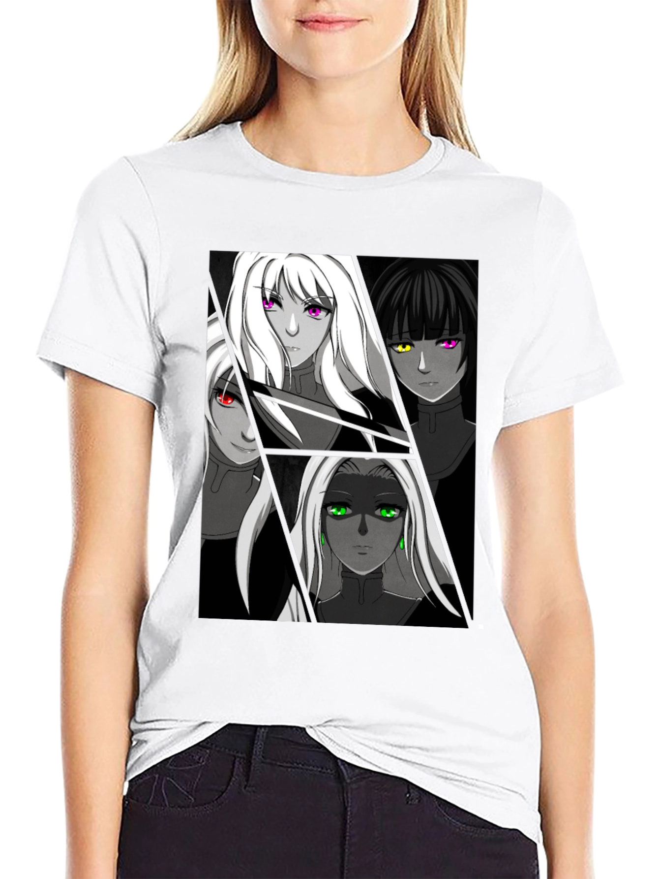 Anime Girls Black Graphic T-Shirt
