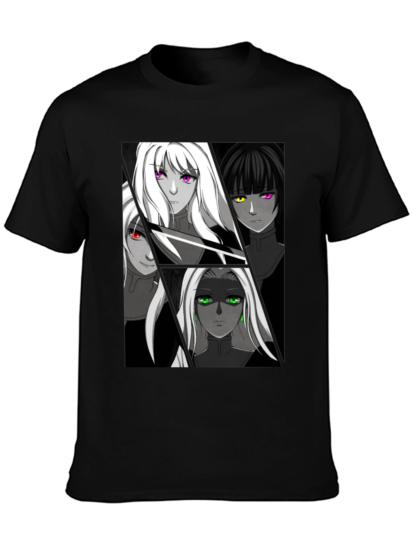 Anime Girls Black Graphic T-Shirt