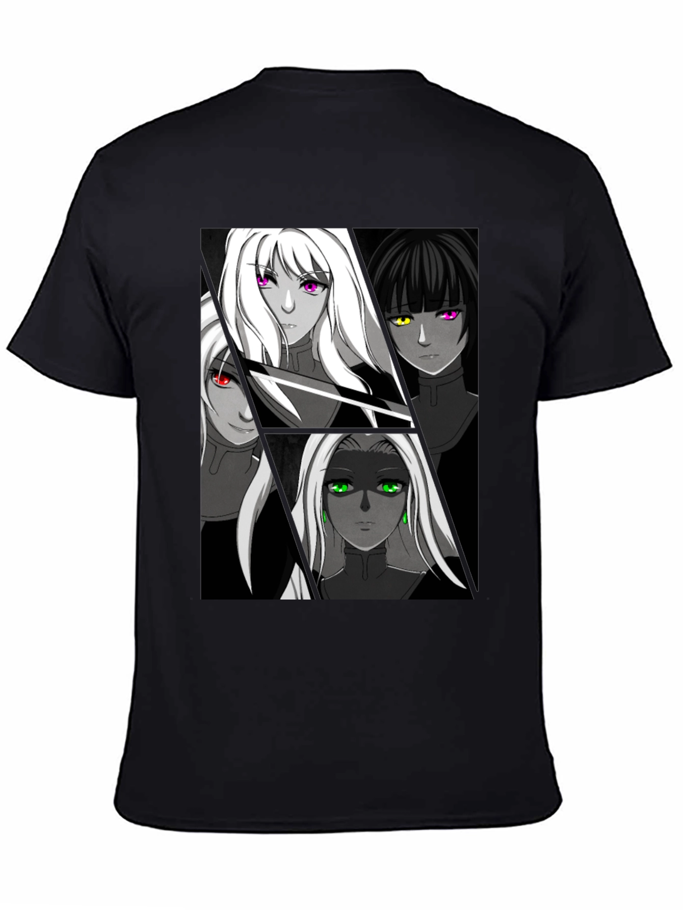 Anime Girls Black Graphic T-Shirt