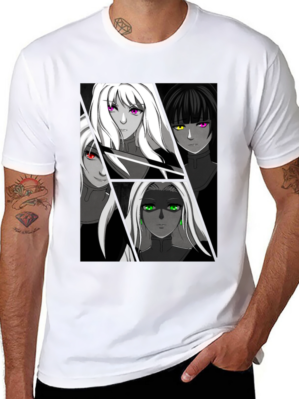 Anime Girls Black Graphic T-Shirt