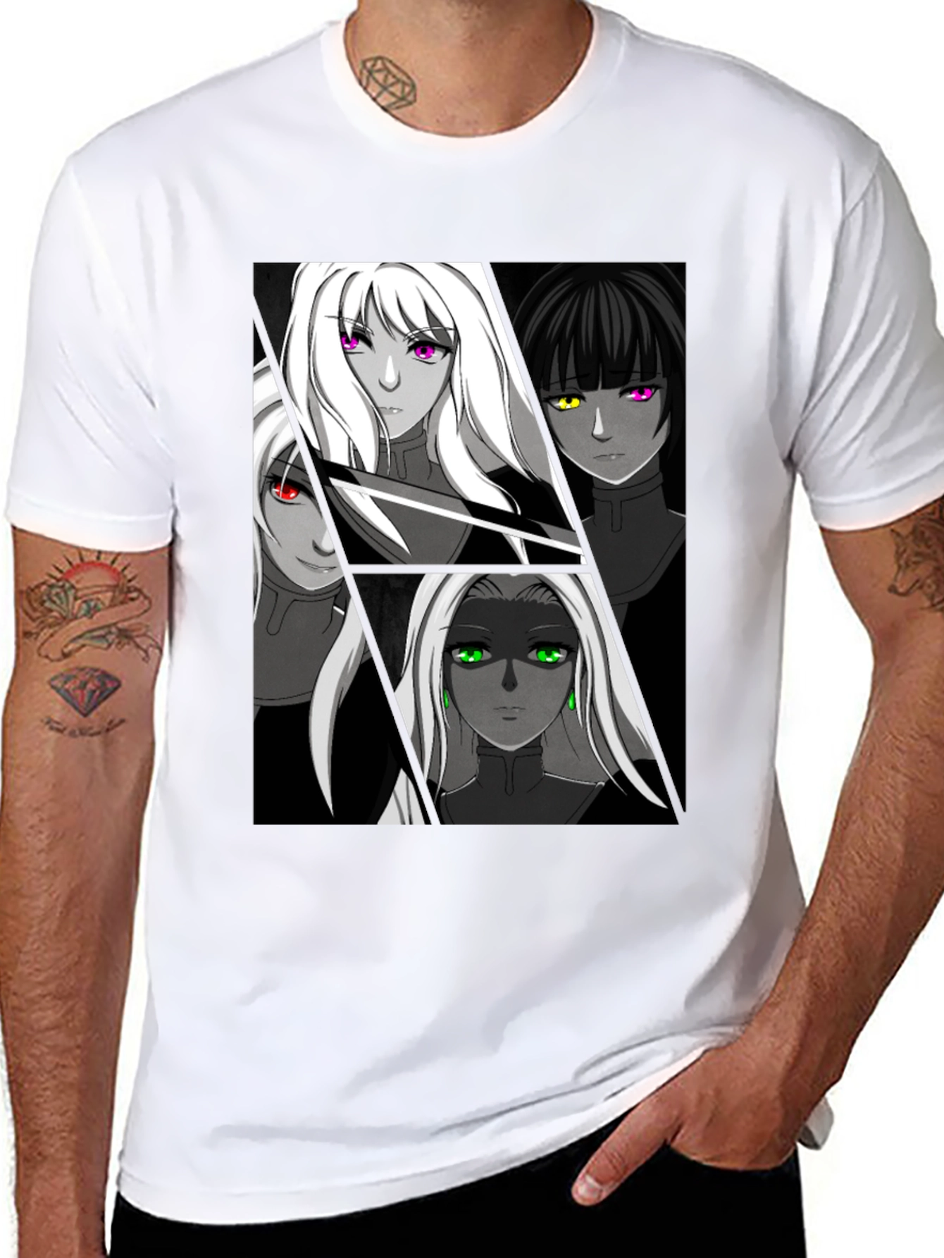 Anime Girls Black Graphic T-Shirt