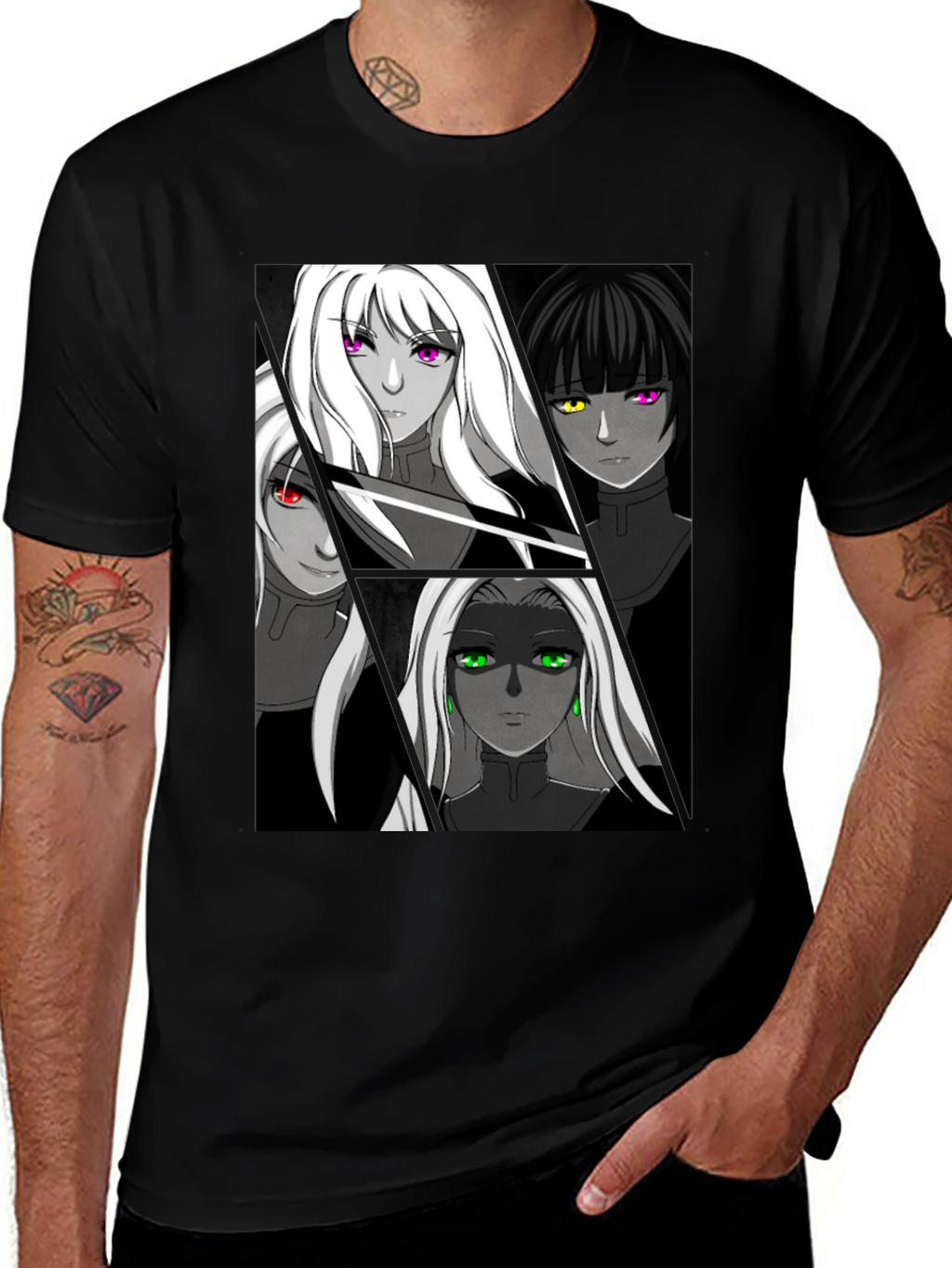 Anime Girls Black Graphic T-Shirt