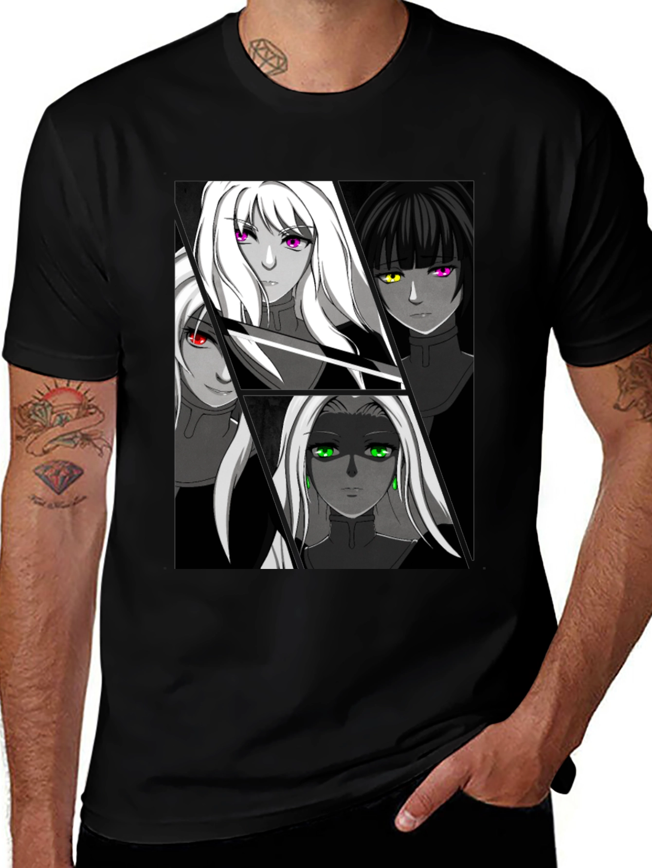 Anime Girls Black Graphic T-Shirt