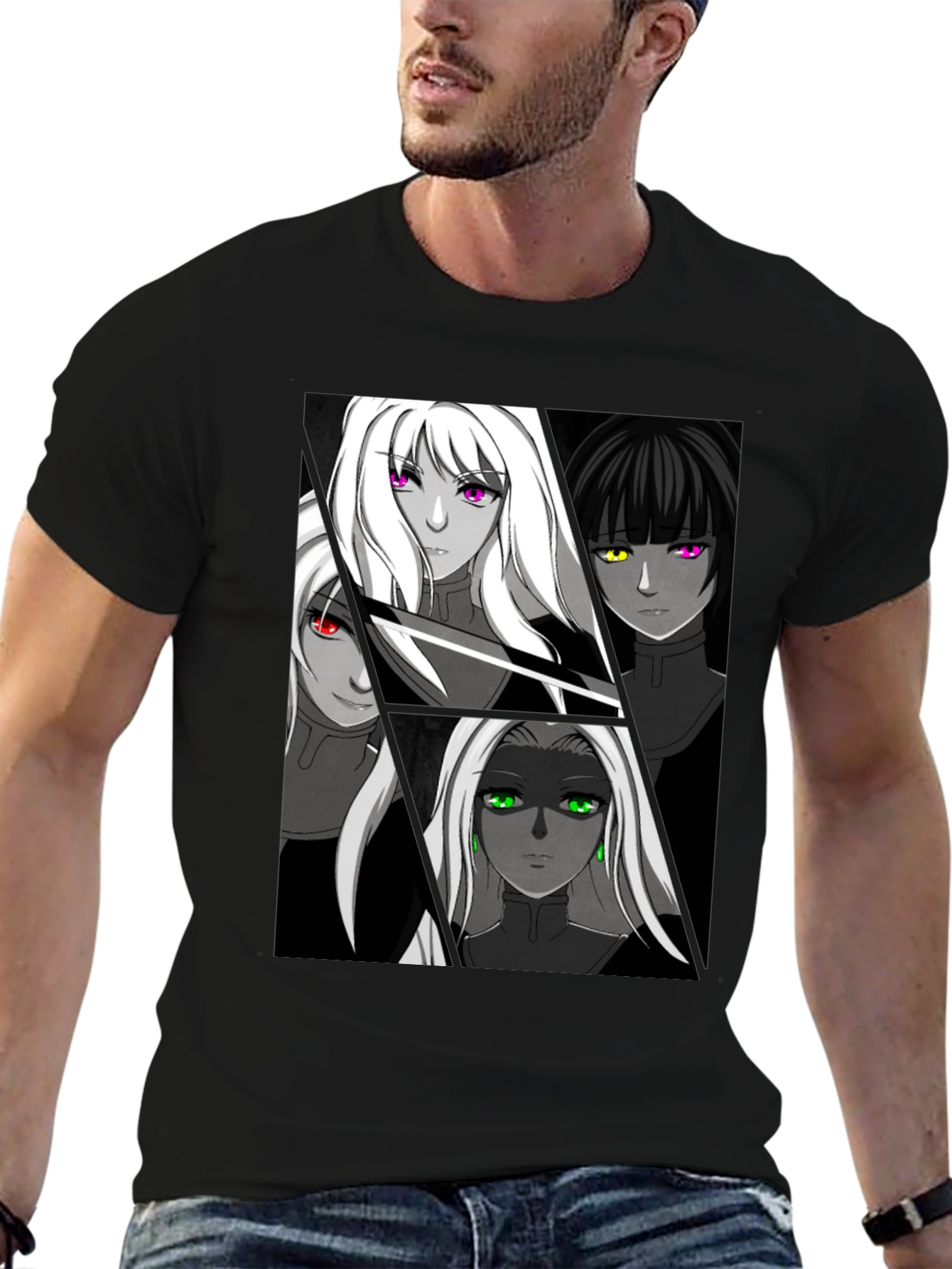 Anime Girls Black Graphic T-Shirt