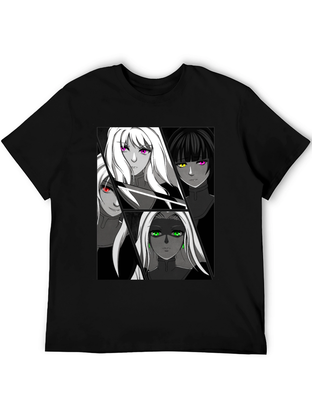Anime Girls Black Graphic T-Shirt