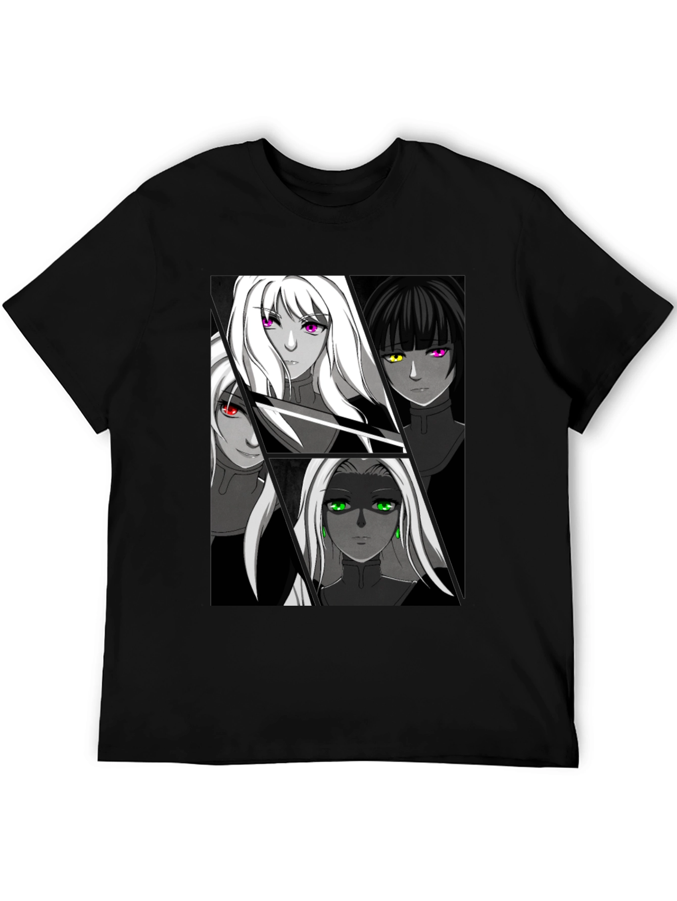 Anime Girls Black Graphic T-Shirt