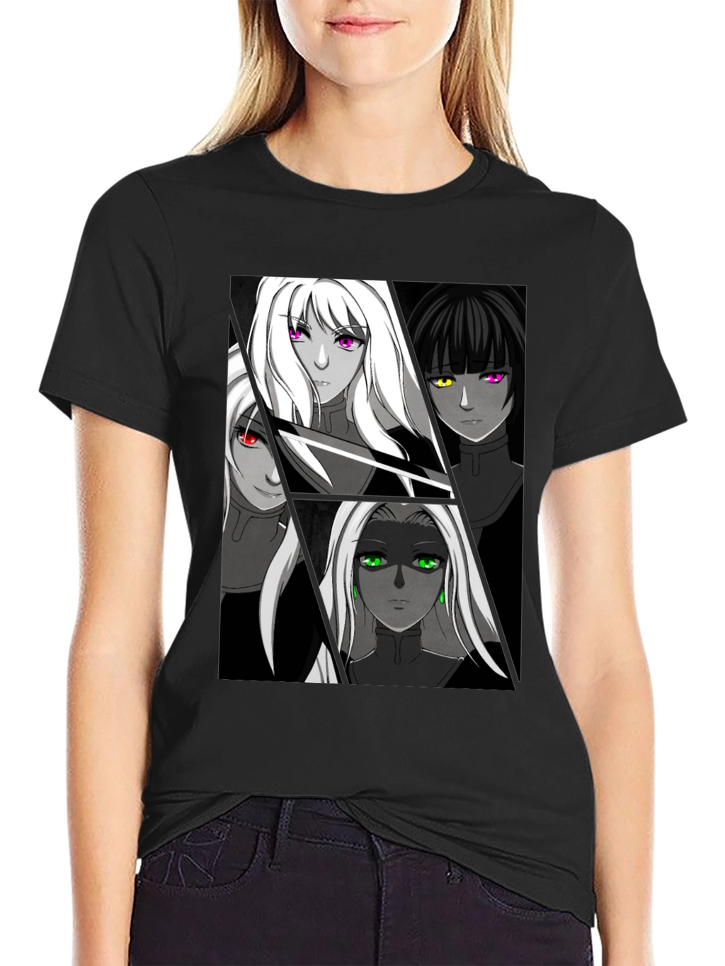 Anime Girls Black Graphic T-Shirt