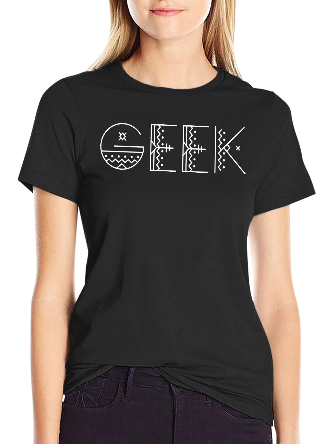 Geometric GEEK Graphic Tee - Minimalist Black T-Shirt