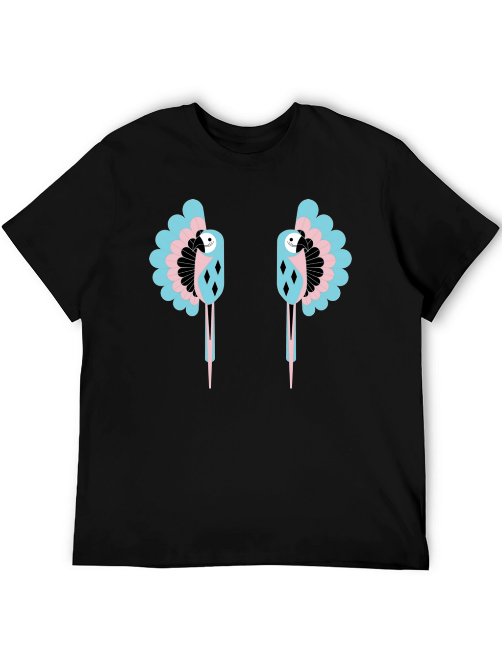 Dual Parrot Graphic Print Black T-Shirt