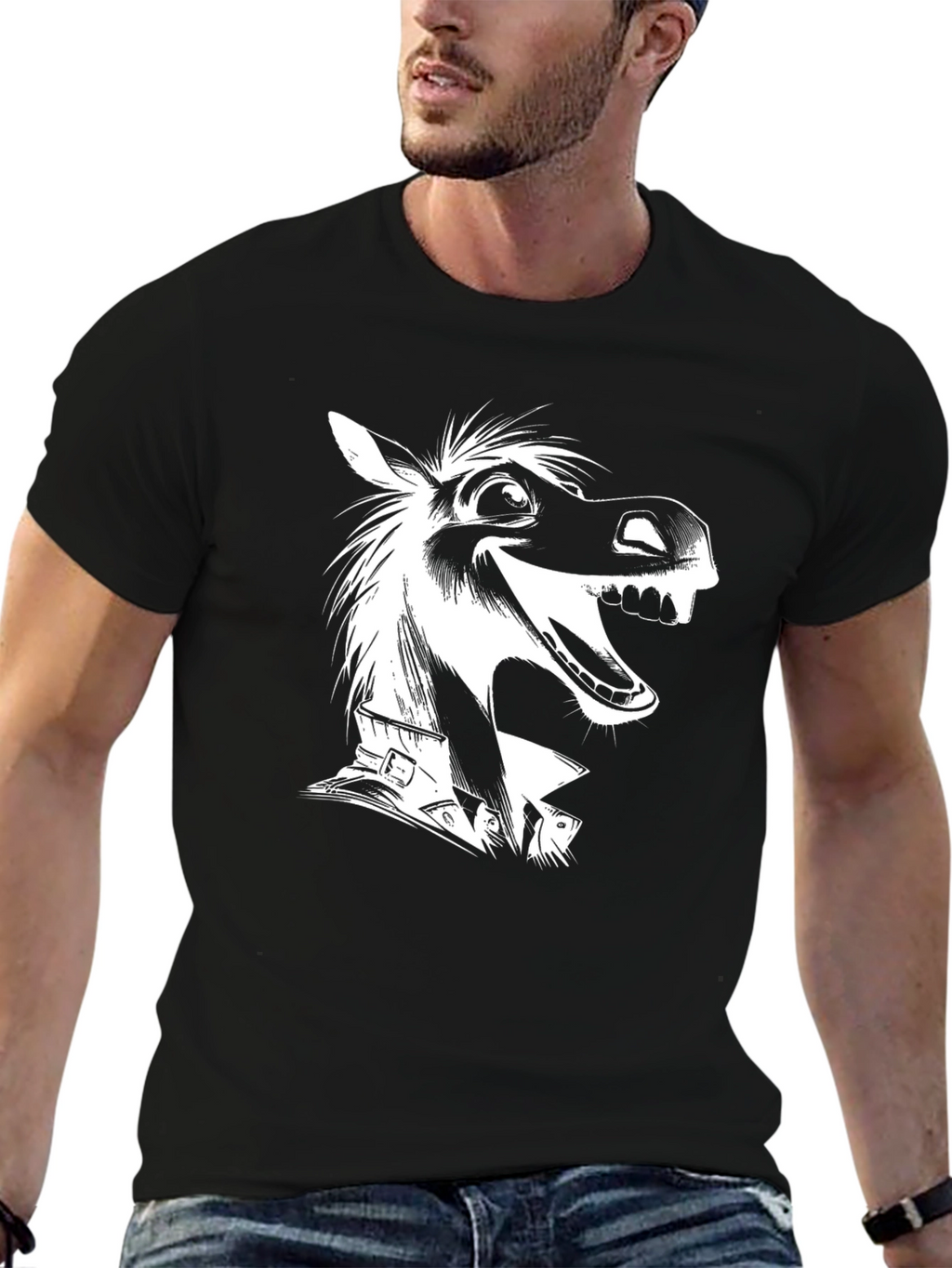 Funny Horse Graphic Tee - Black Cotton T-Shirt
