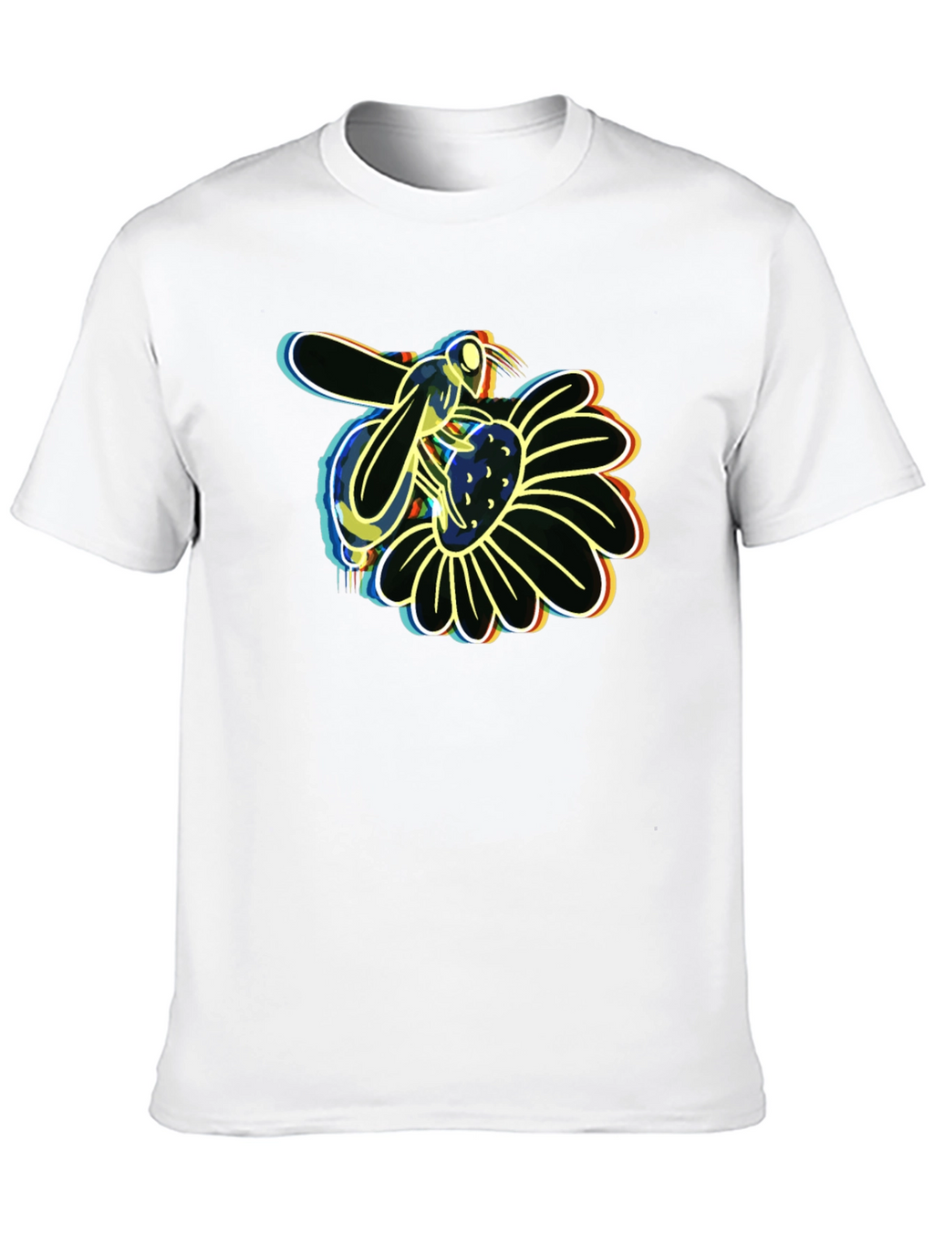 Neon Bee on Flower Graphic Black T-Shirt