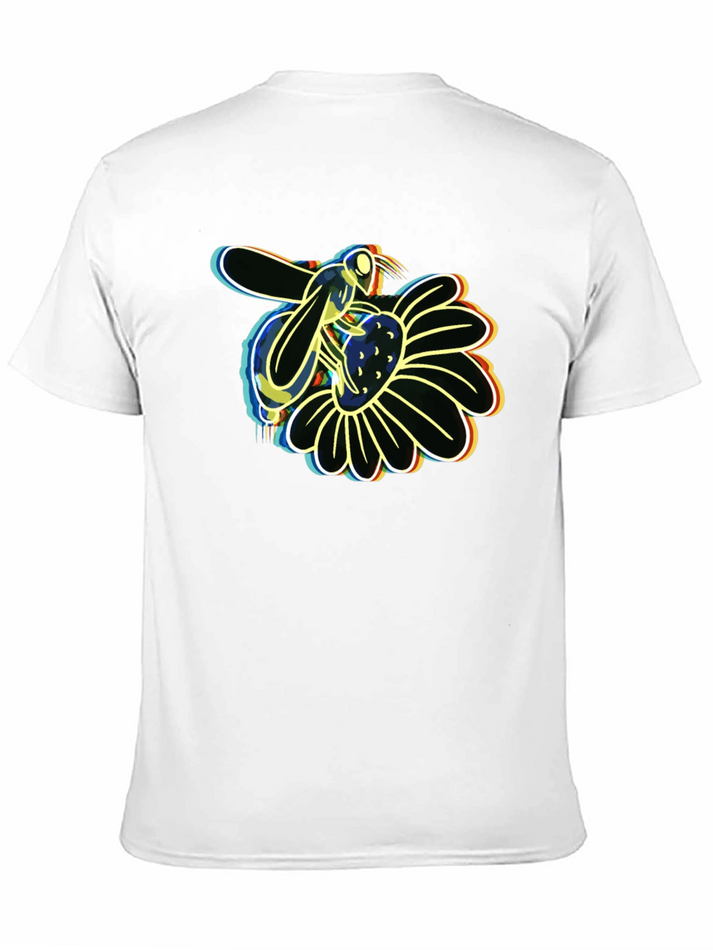 Neon Bee on Flower Graphic Black T-Shirt