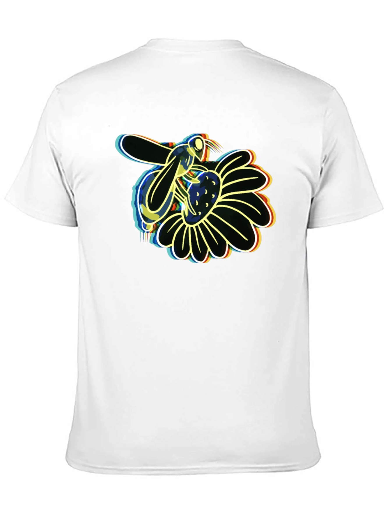 Neon Bee on Flower Graphic Black T-Shirt