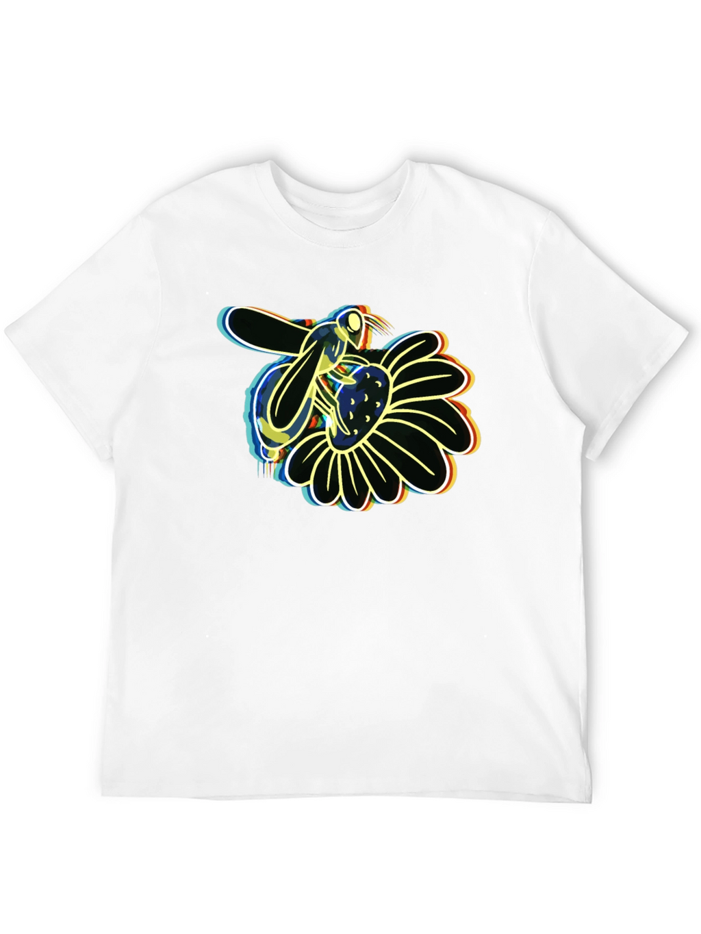 Neon Bee on Flower Graphic Black T-Shirt
