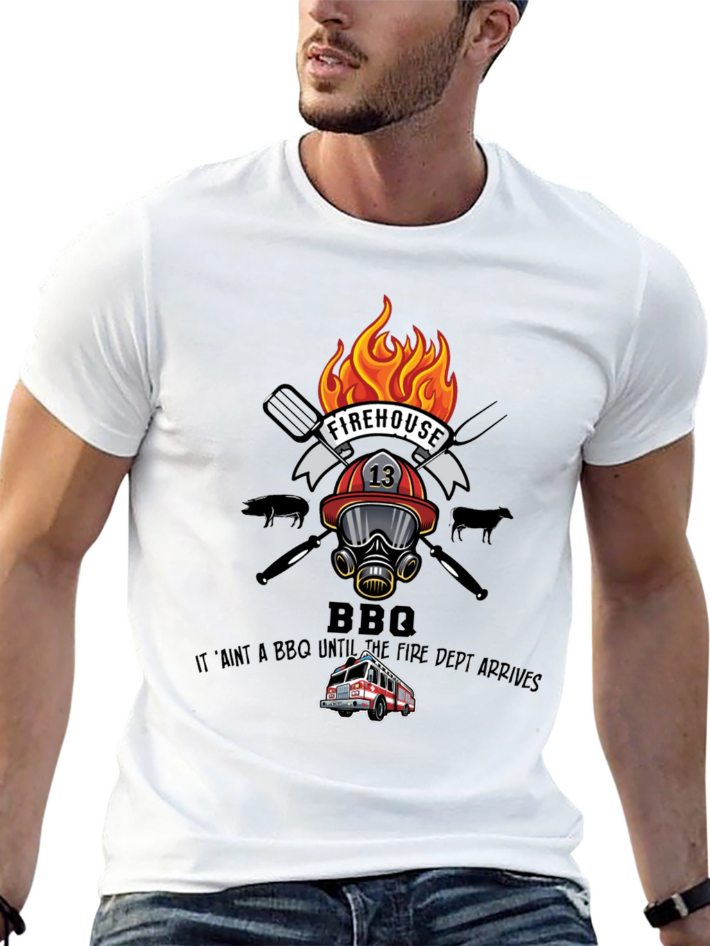 Firehouse BBQ Graphic T-Shirt - Firefighter Humor
