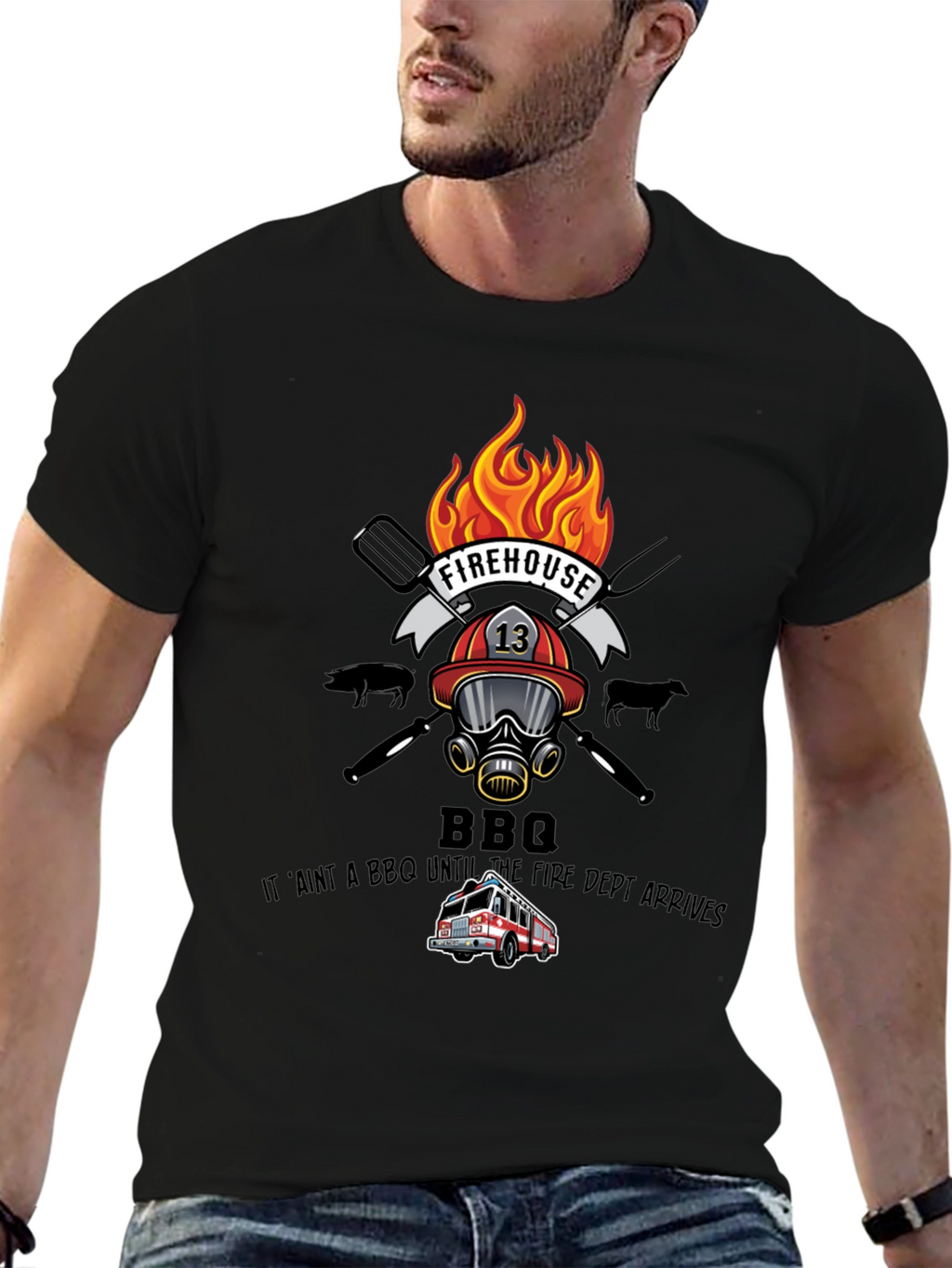 Firehouse BBQ Graphic T-Shirt - Firefighter Humor