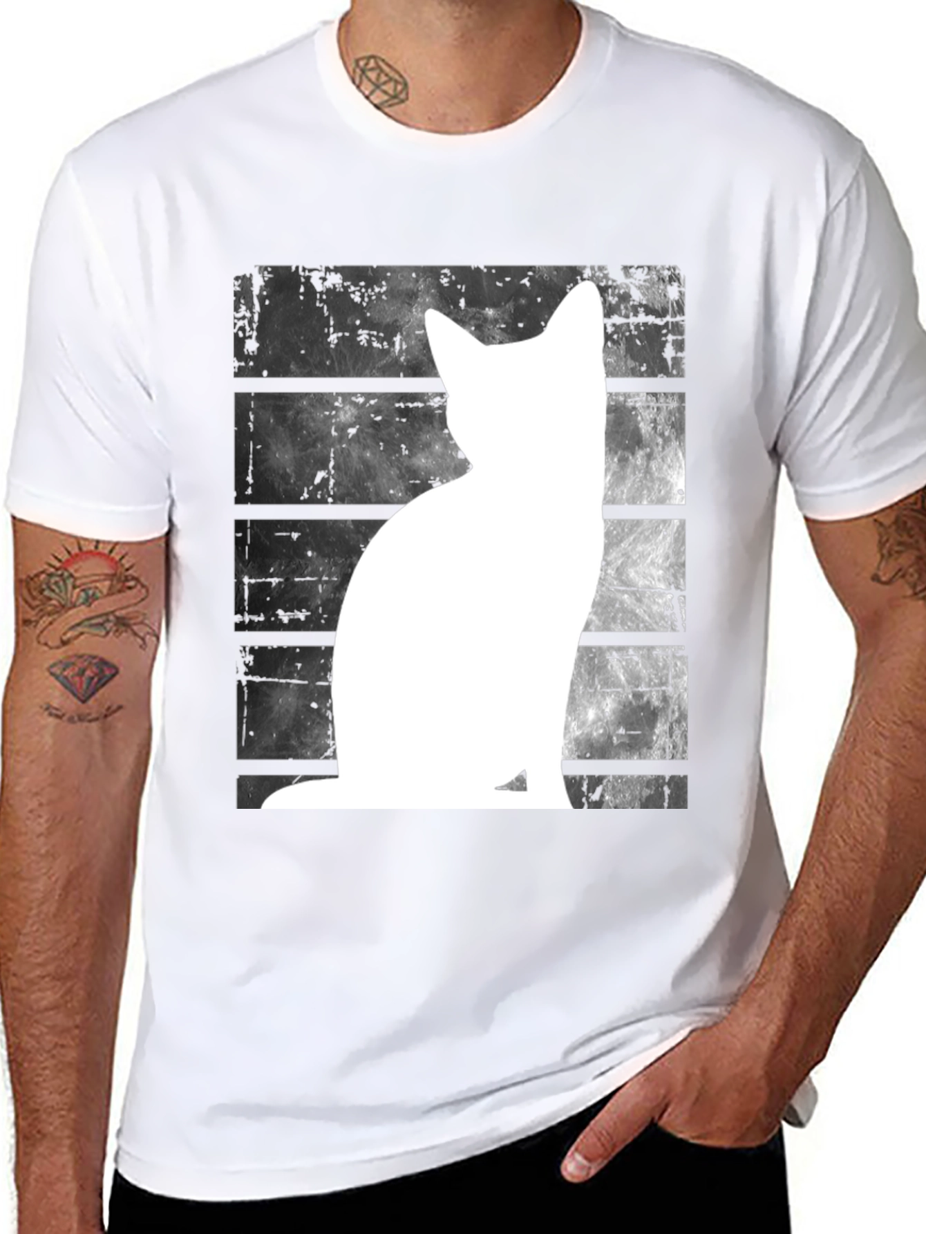 Cat Silhouette Graphic Tee - Black