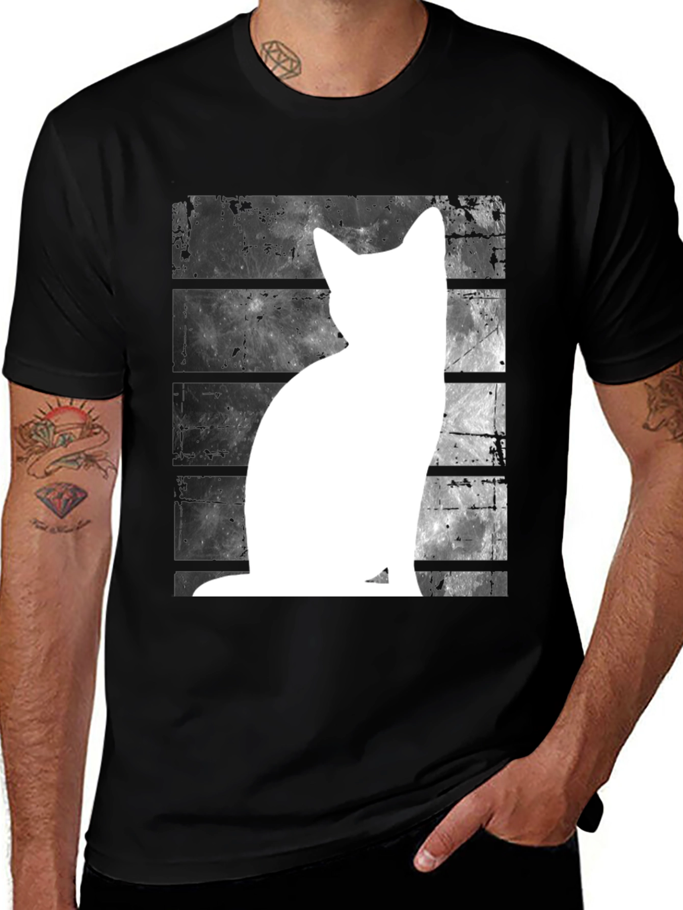 Cat Silhouette Graphic Tee - Black