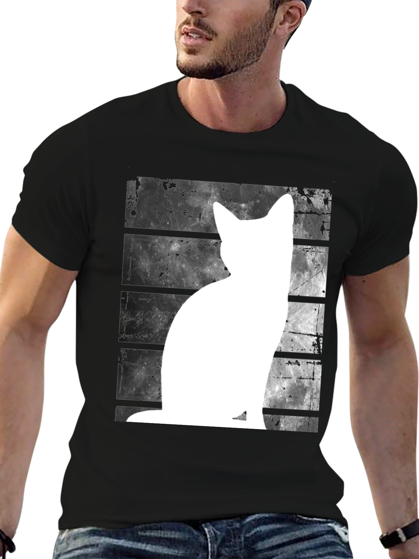 Cat Silhouette Graphic Tee - Black