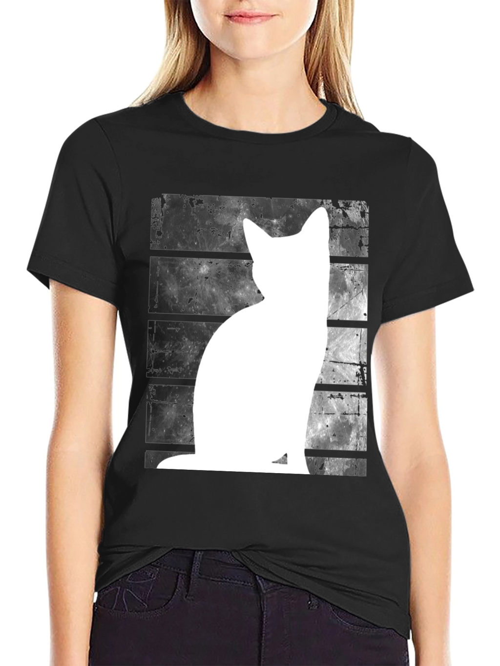 Cat Silhouette Graphic Tee - Black