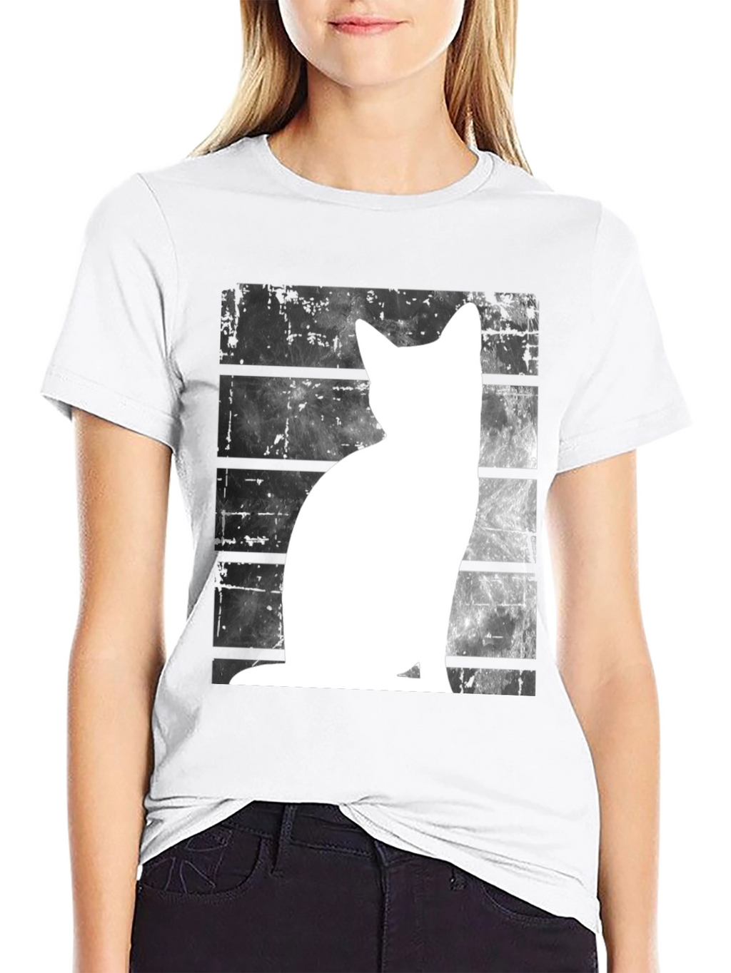 Cat Silhouette Graphic Tee - Black