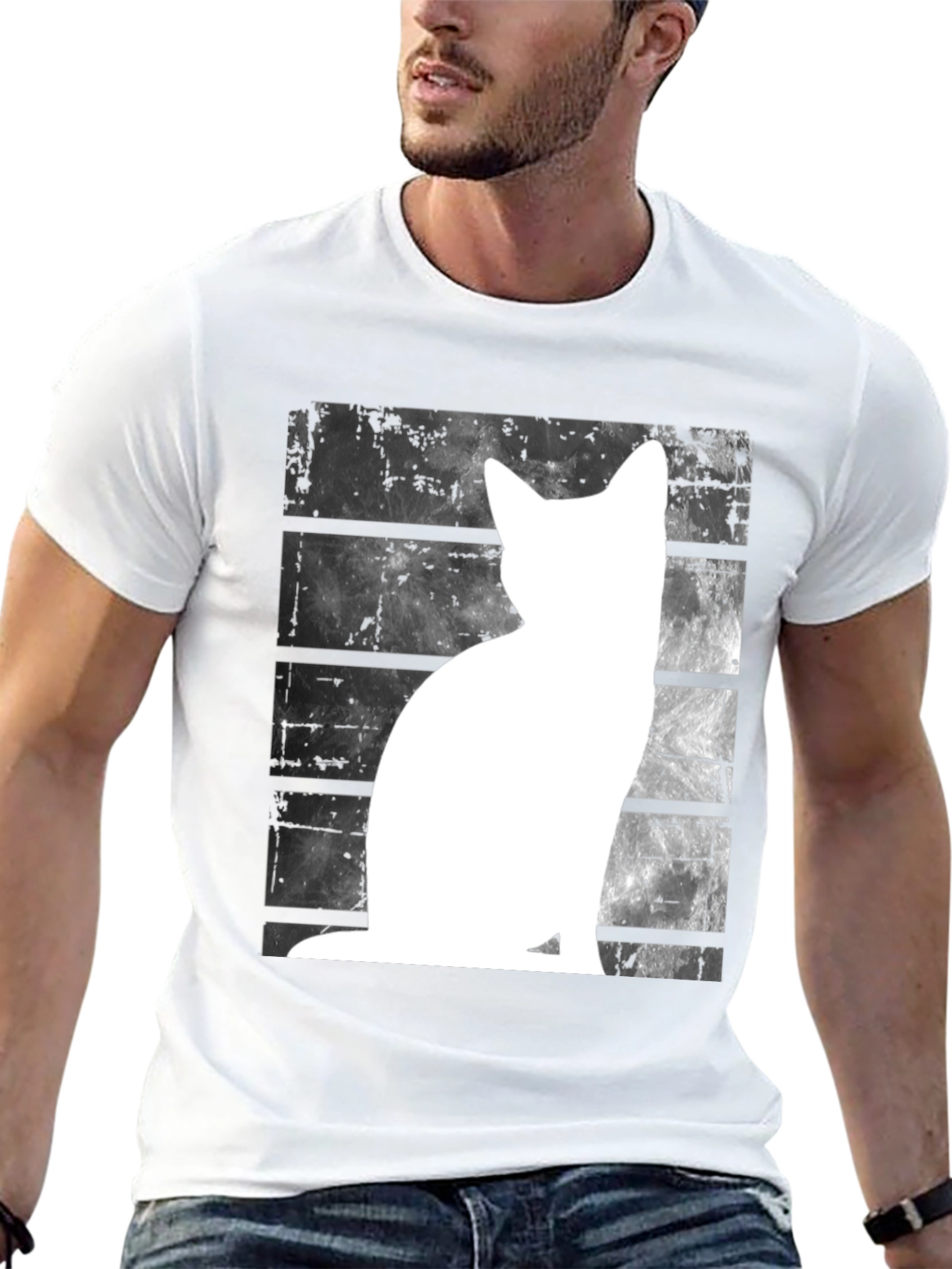 Cat Silhouette Graphic Tee - Black