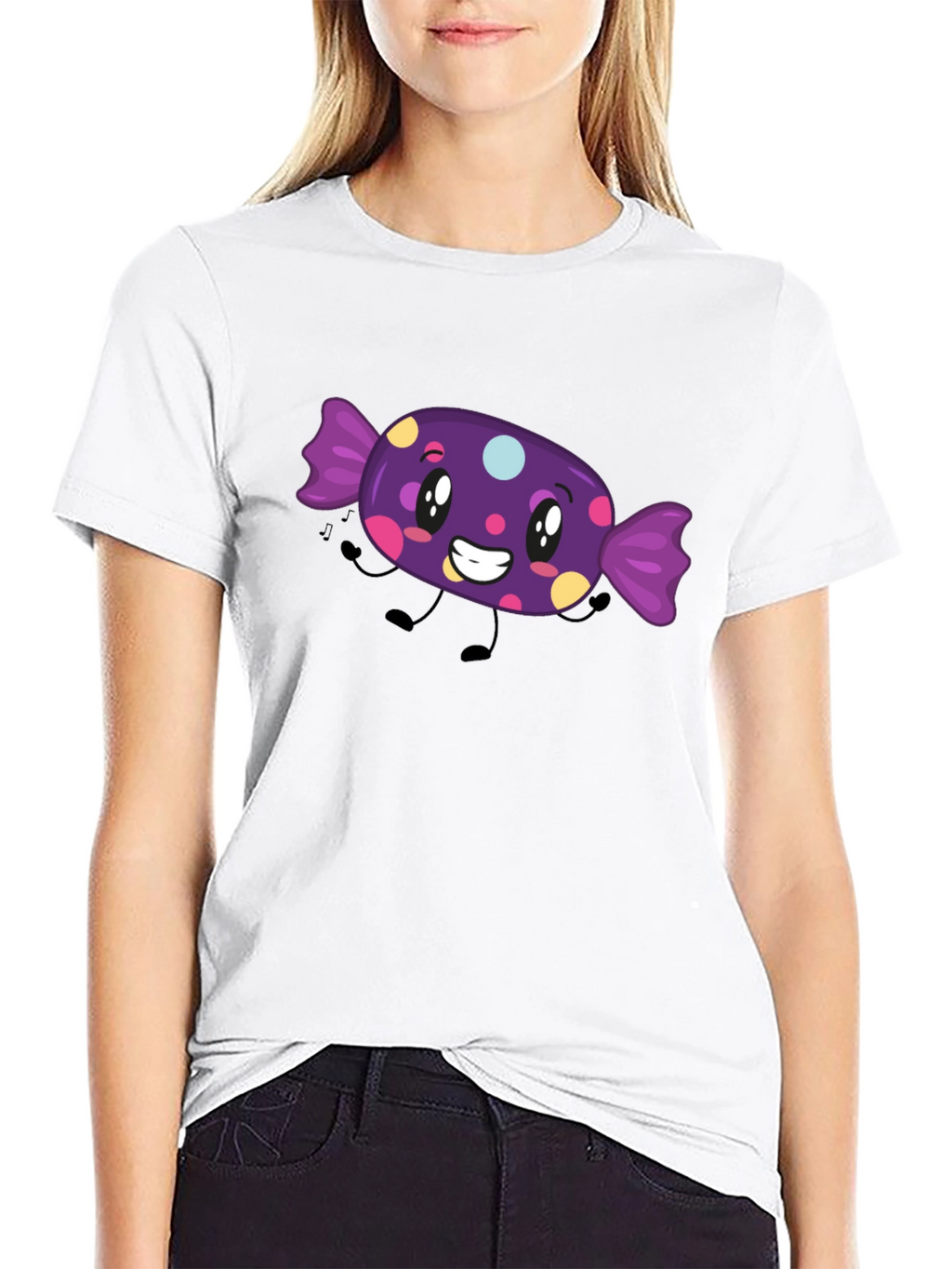 Candy Cartoon Graphic T-Shirt - Black Fun Design