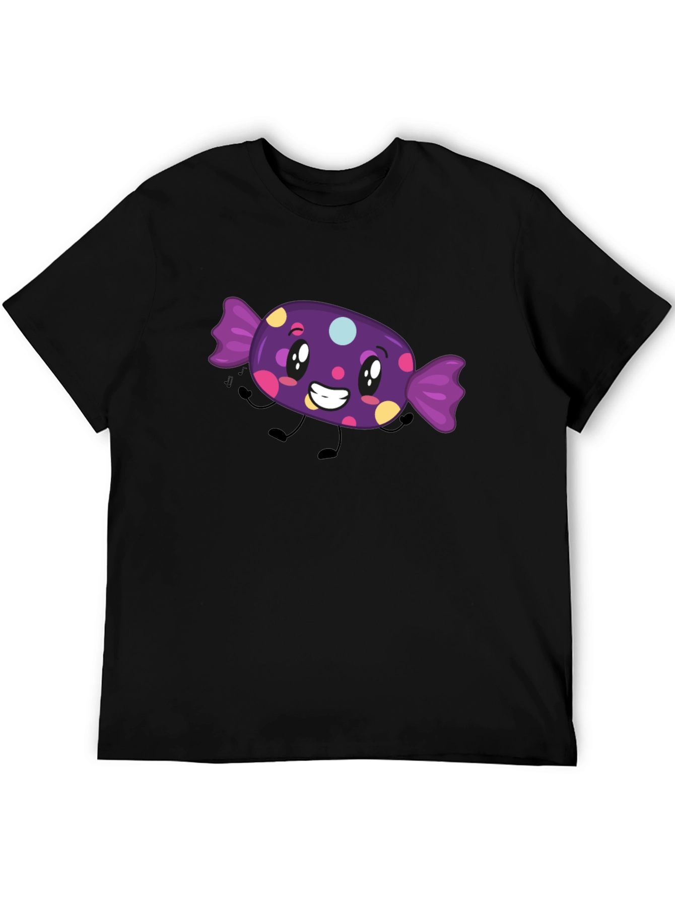 Candy Cartoon Graphic T-Shirt - Black Fun Design