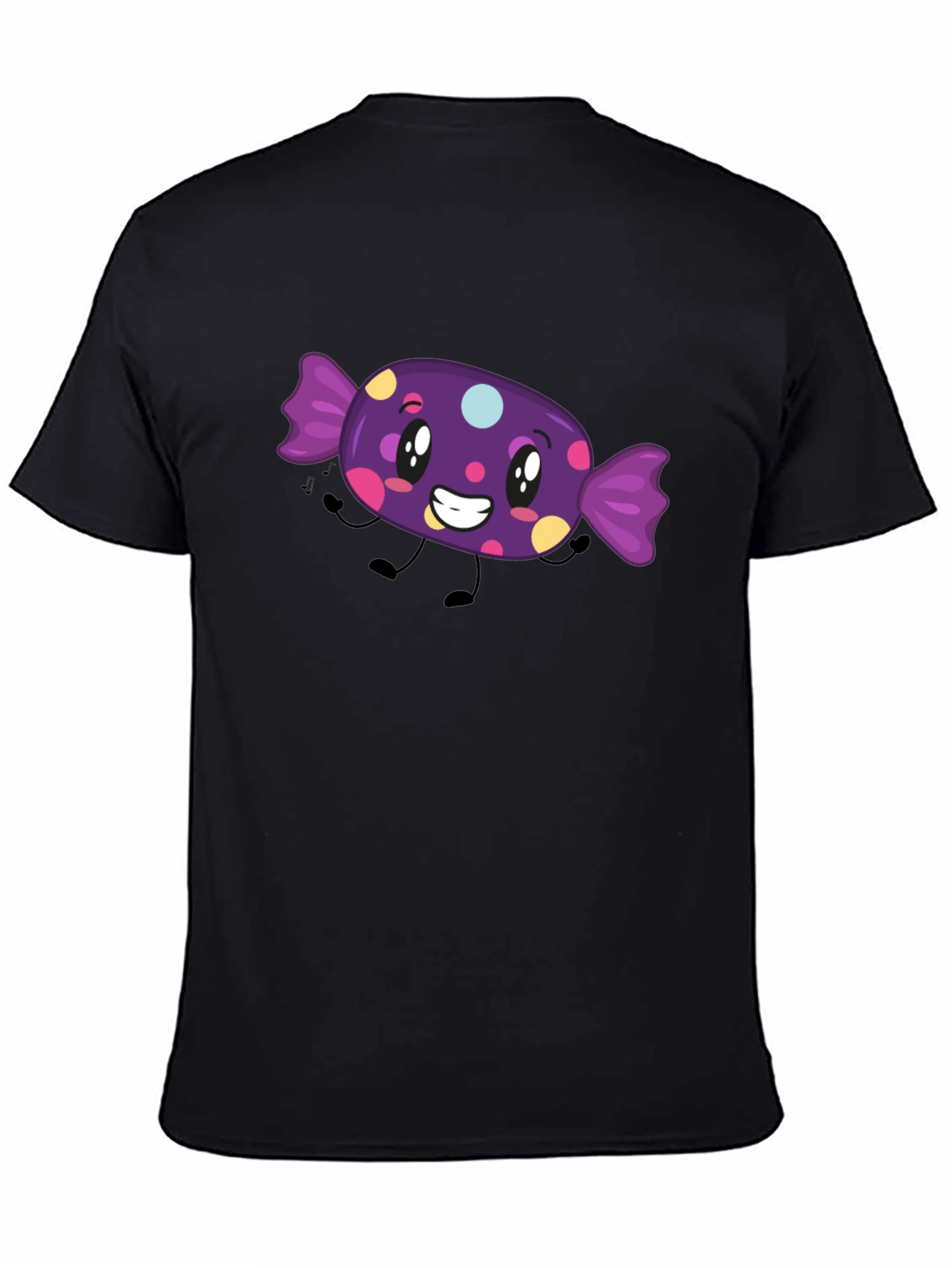 Candy Cartoon Graphic T-Shirt - Black Fun Design