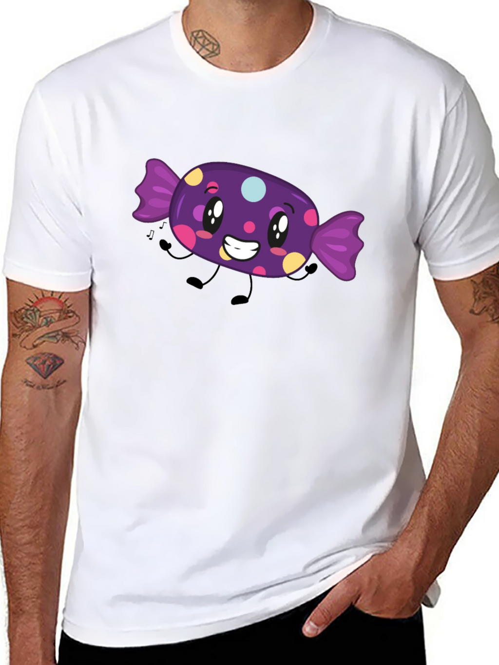 Candy Cartoon Graphic T-Shirt - Black Fun Design