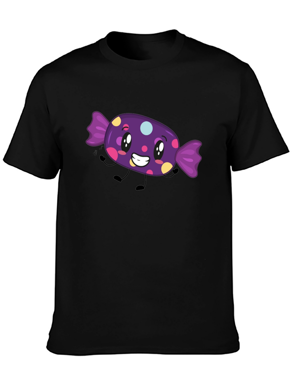 Candy Cartoon Graphic T-Shirt - Black Fun Design