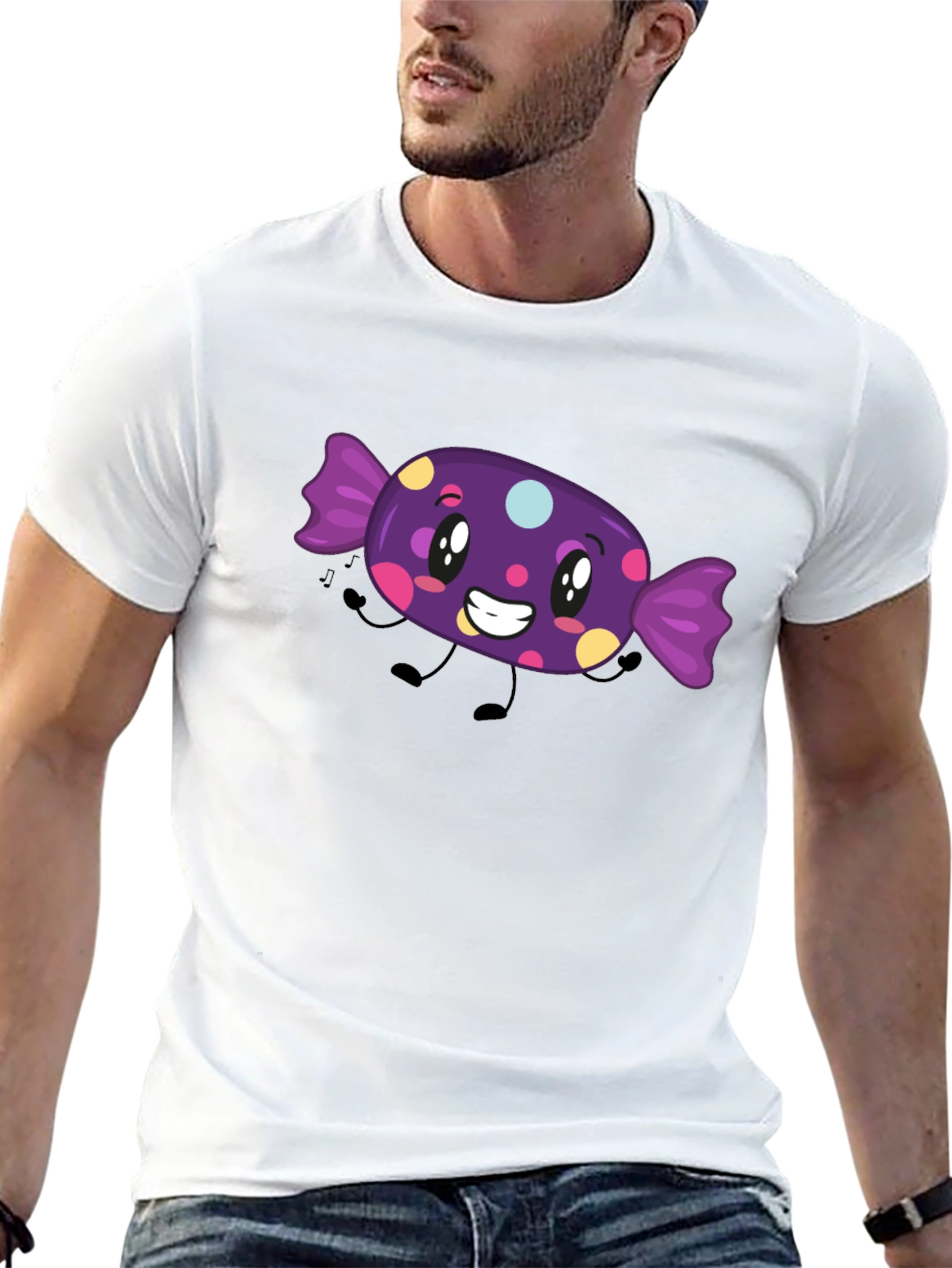 Candy Cartoon Graphic T-Shirt - Black Fun Design