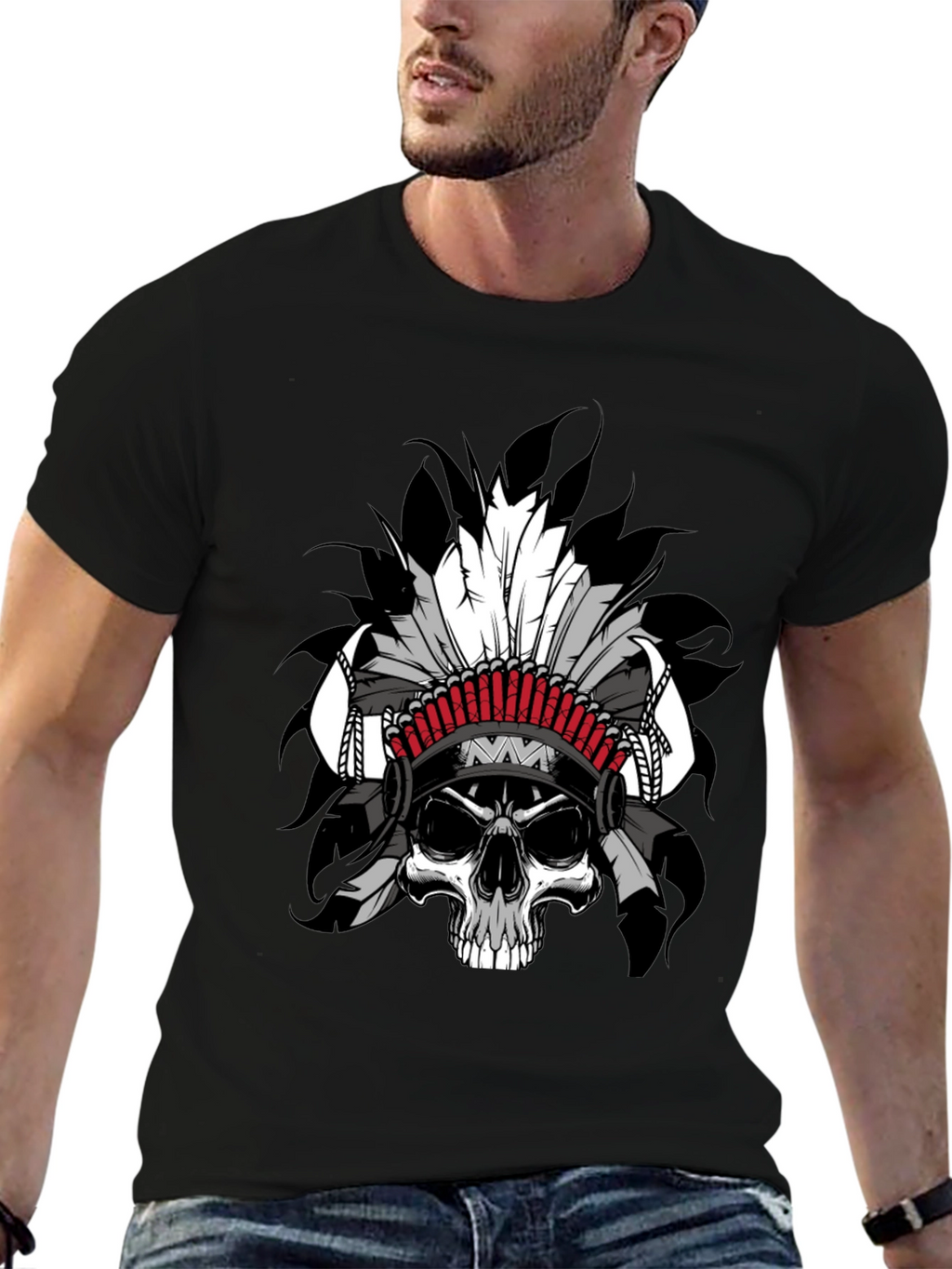 Skull Chief Graphic T-Shirt - Black Cotton Tee