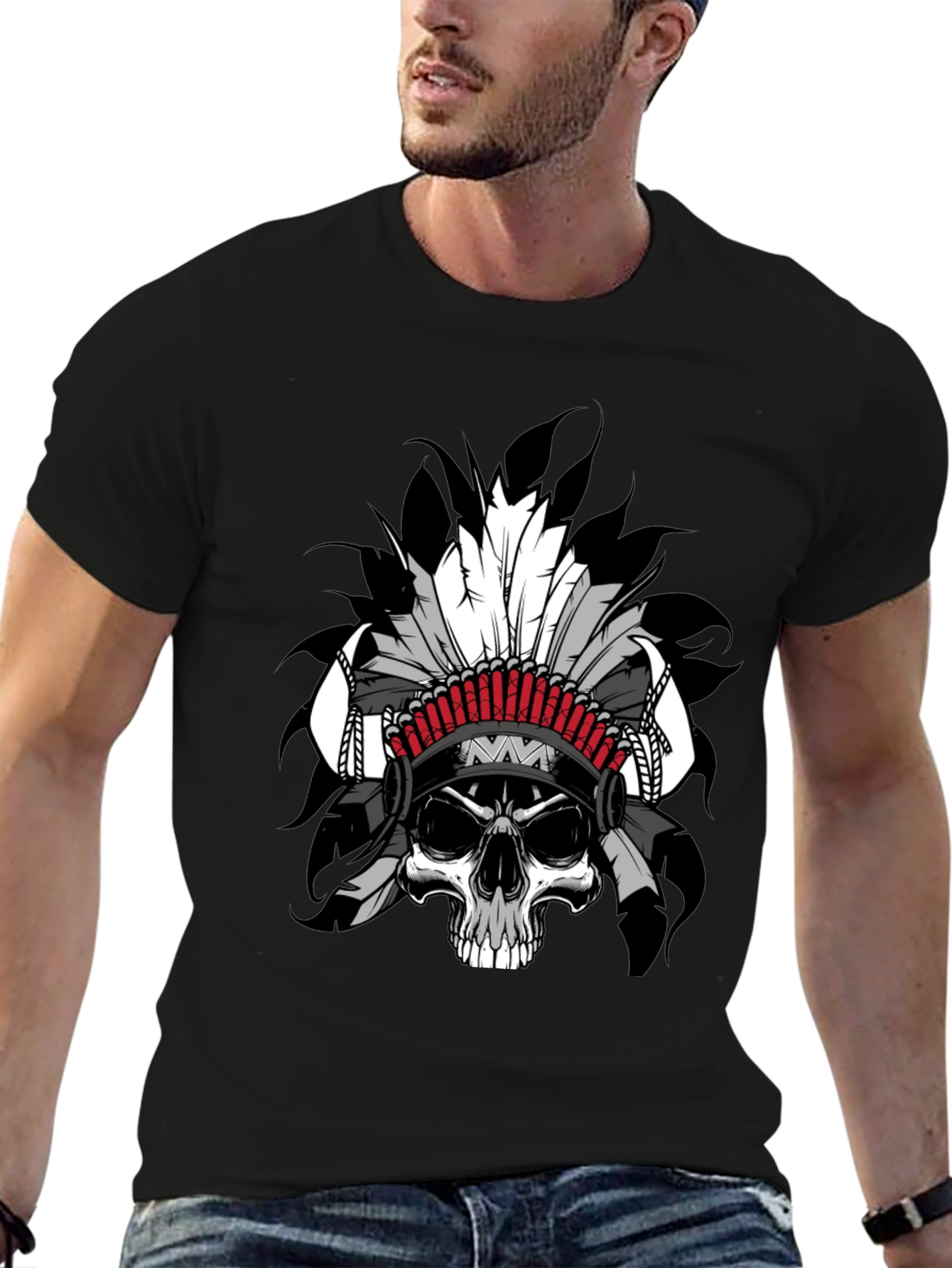Skull Chief Graphic T-Shirt - Black Cotton Tee