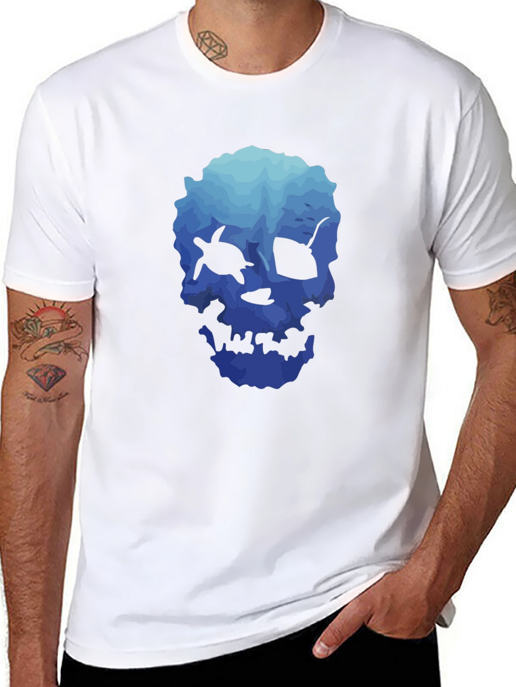 Ocean Skull Graphic Tee - Soft Black T-Shirt