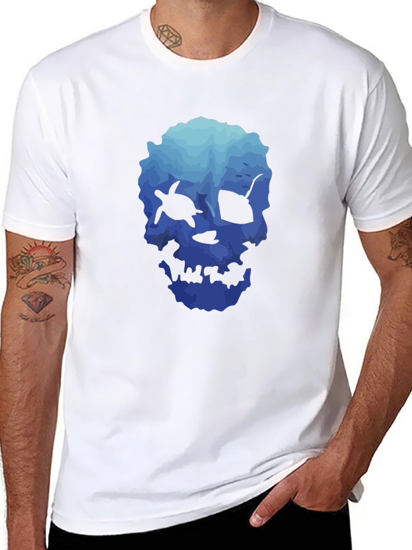 Ocean Skull Graphic Tee - Soft Black T-Shirt