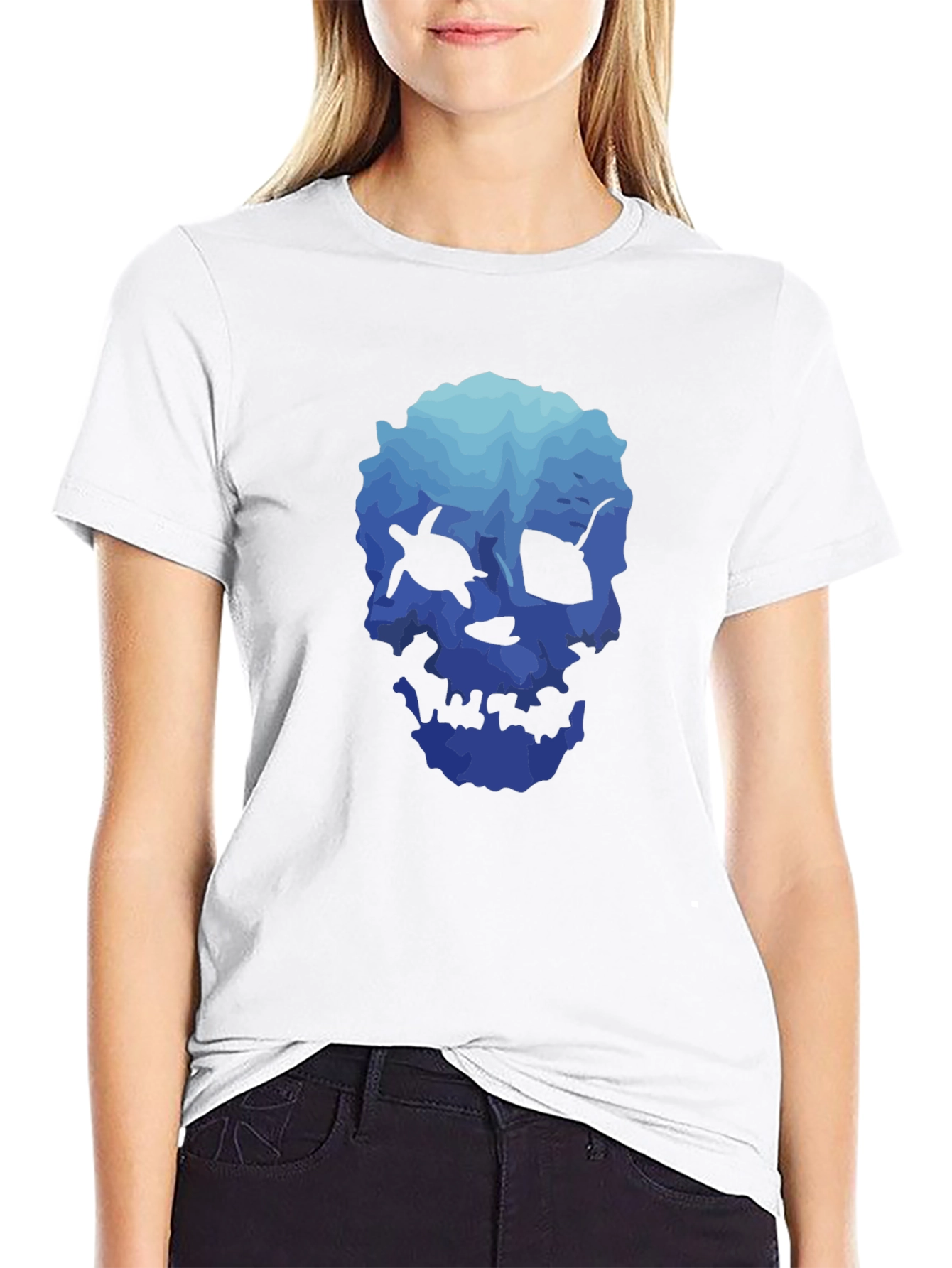 Ocean Skull Graphic Tee - Soft Black T-Shirt