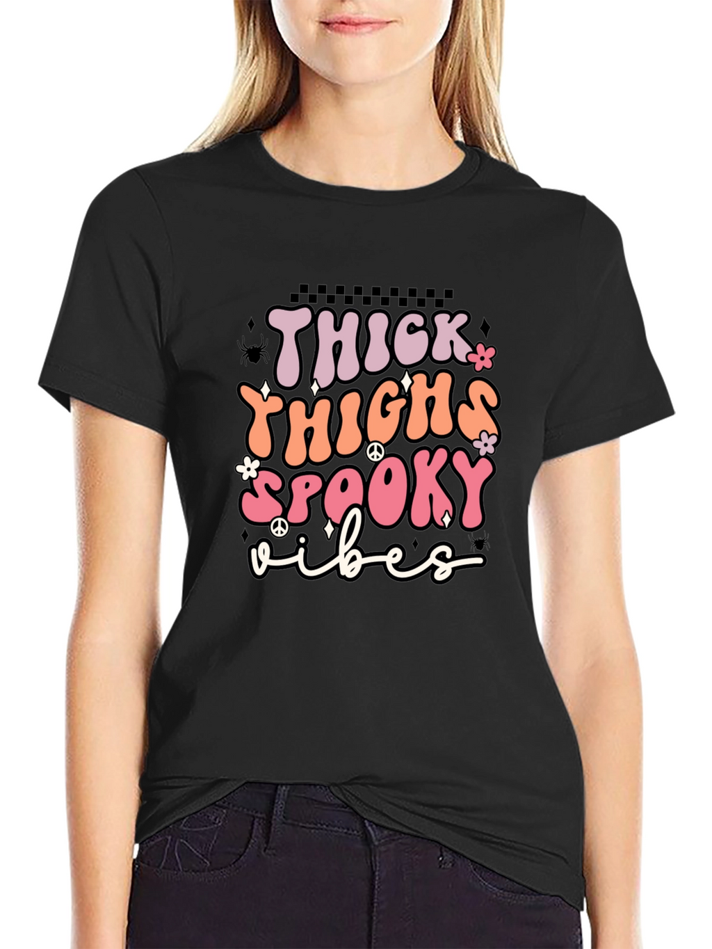 Thick Thighs Spooky Vibes Black T-Shirt