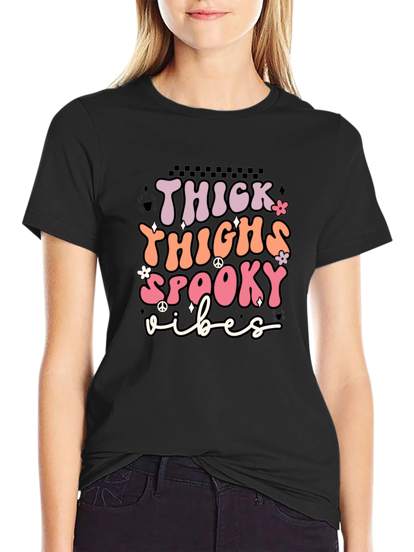 Thick Thighs Spooky Vibes Black T-Shirt