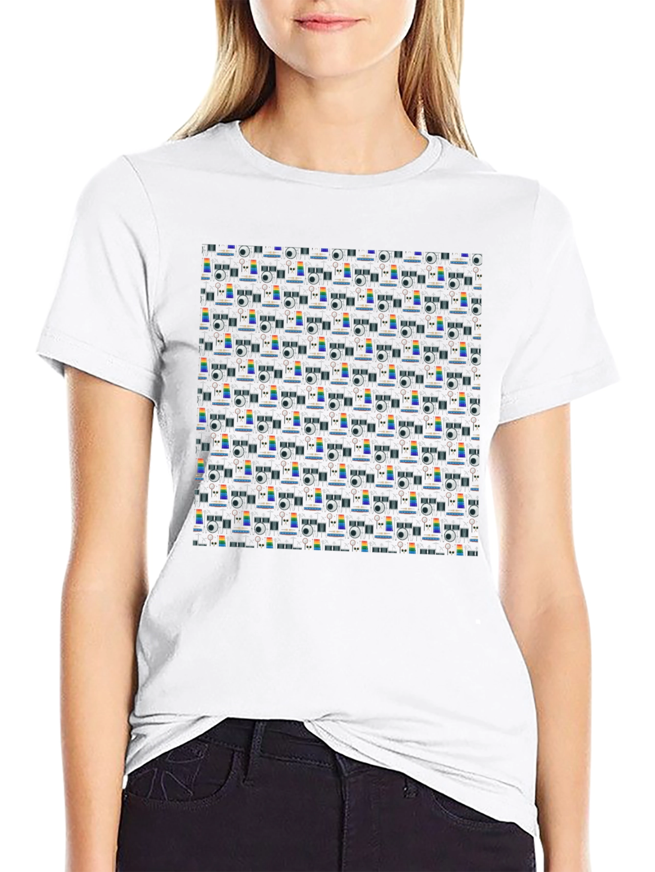 Retro Projector Patterned Black T-Shirt
