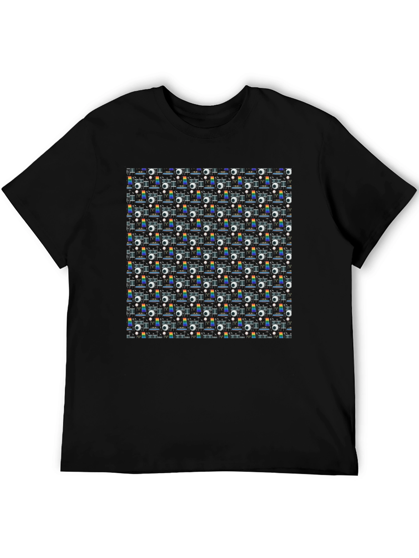 Retro Projector Patterned Black T-Shirt
