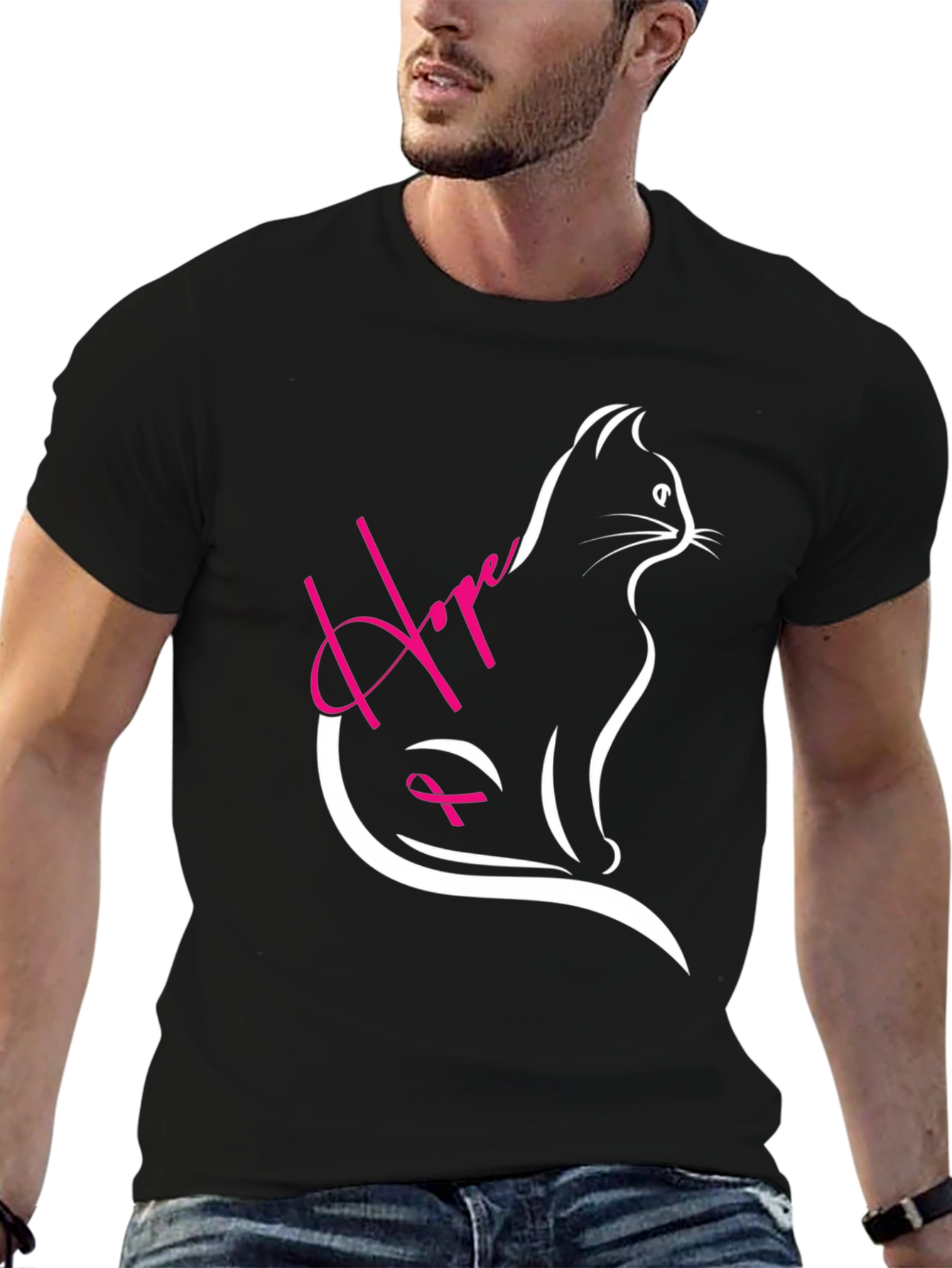 Hope Cat Breast Cancer Awareness T-Shirt