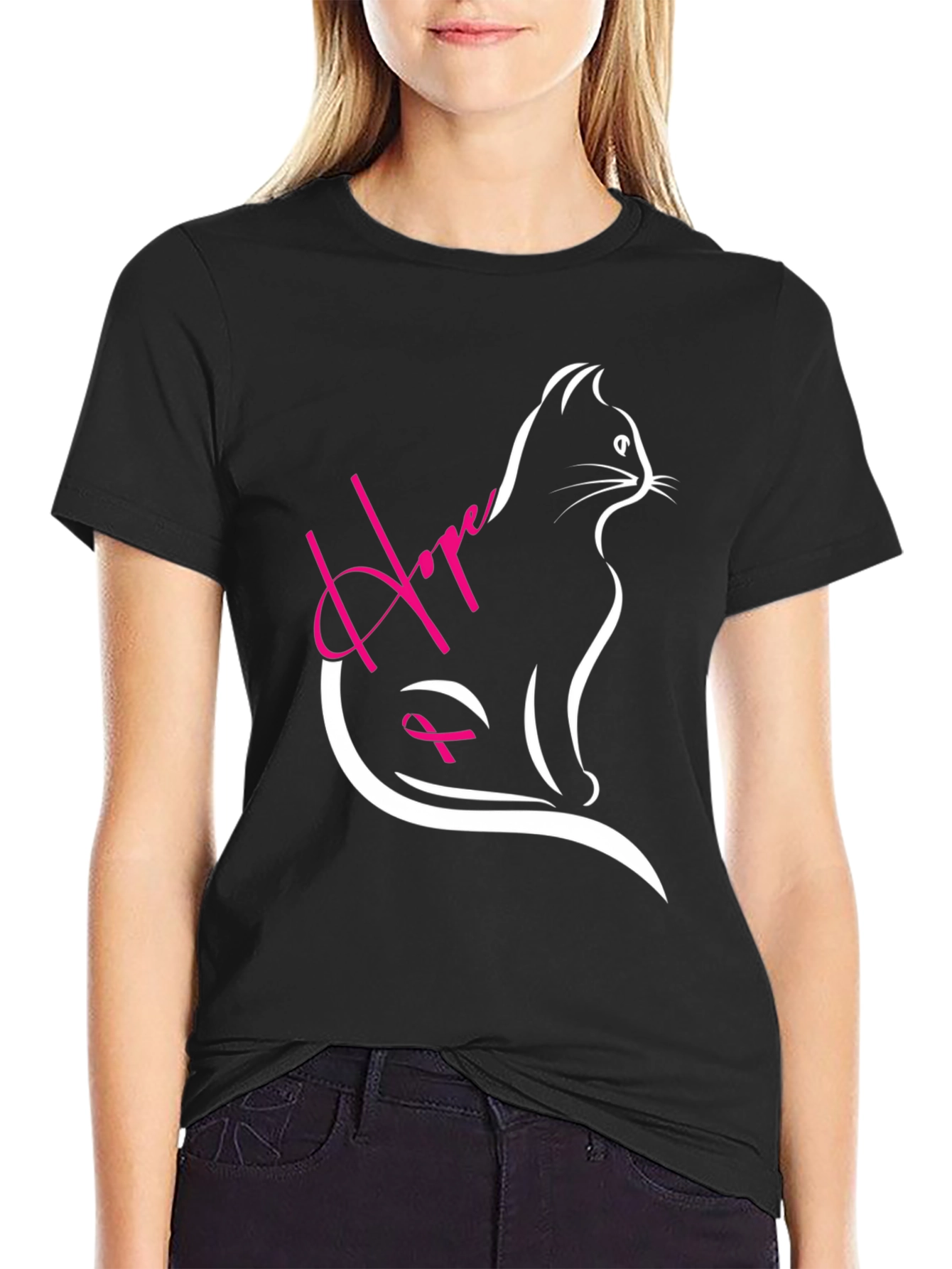Hope Cat Breast Cancer Awareness T-Shirt
