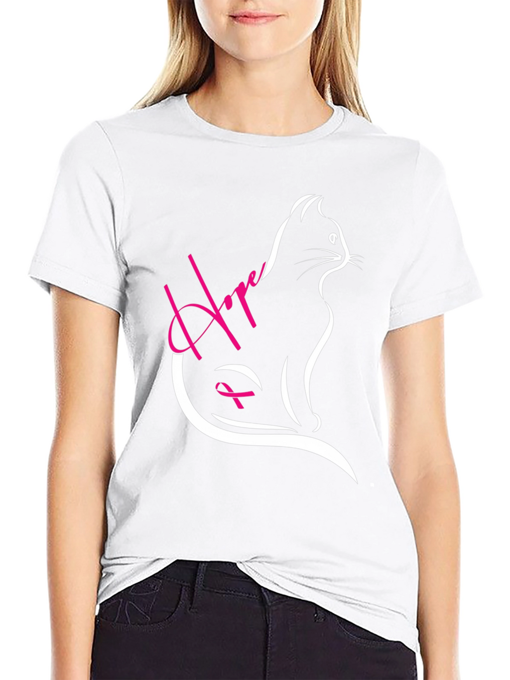 Hope Cat Breast Cancer Awareness T-Shirt