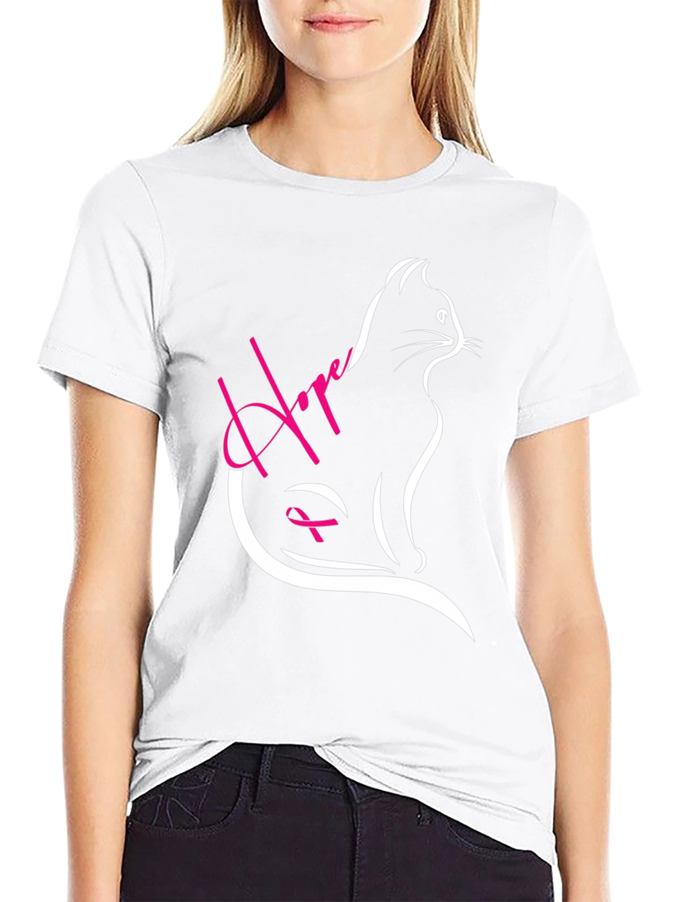 Hope Cat Breast Cancer Awareness T-Shirt