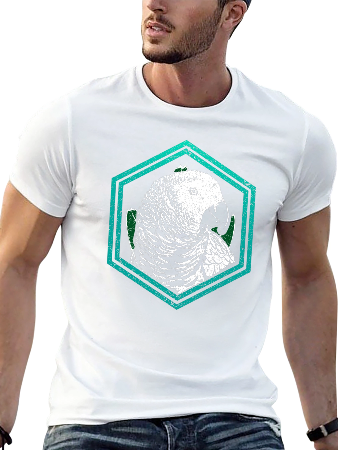 Parrot Graphic Tee - Unique Hexagon Design