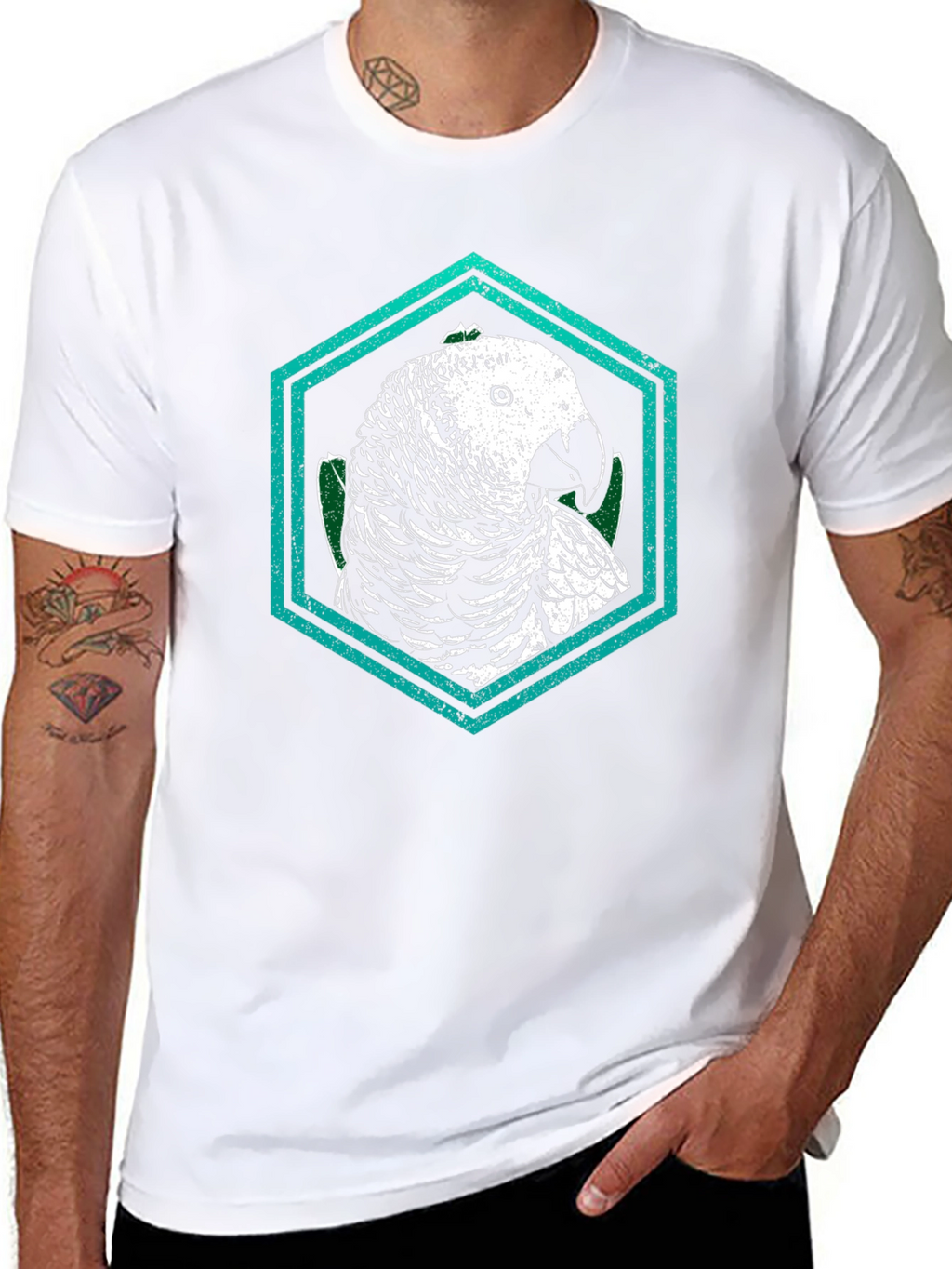 Parrot Graphic Tee - Unique Hexagon Design