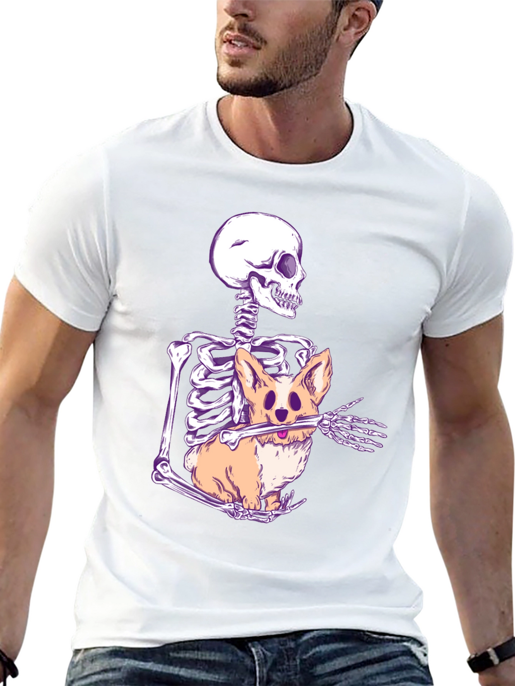 Skeleton Hugging Corgi Graphic Tee