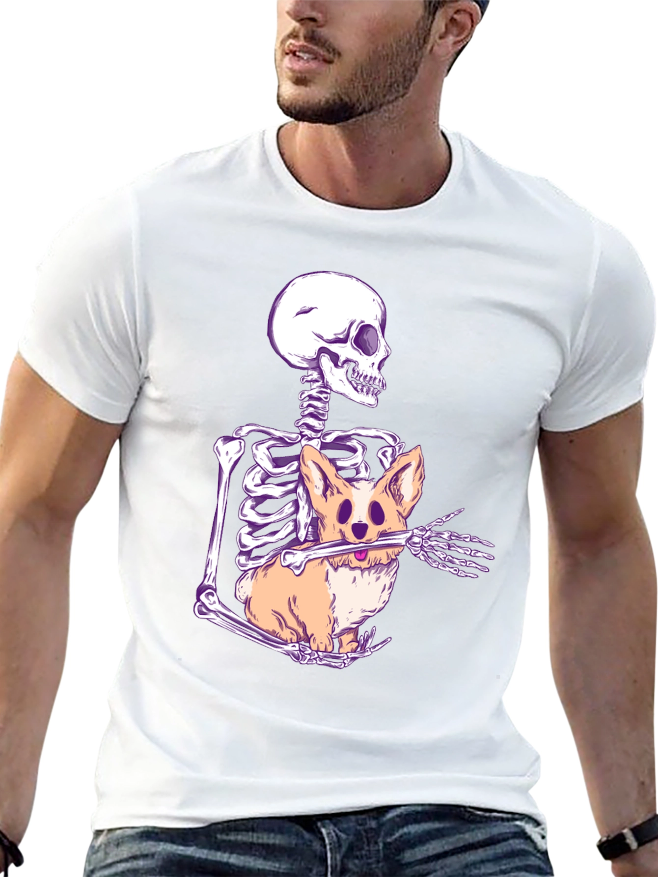 Skeleton Hugging Corgi Graphic Tee