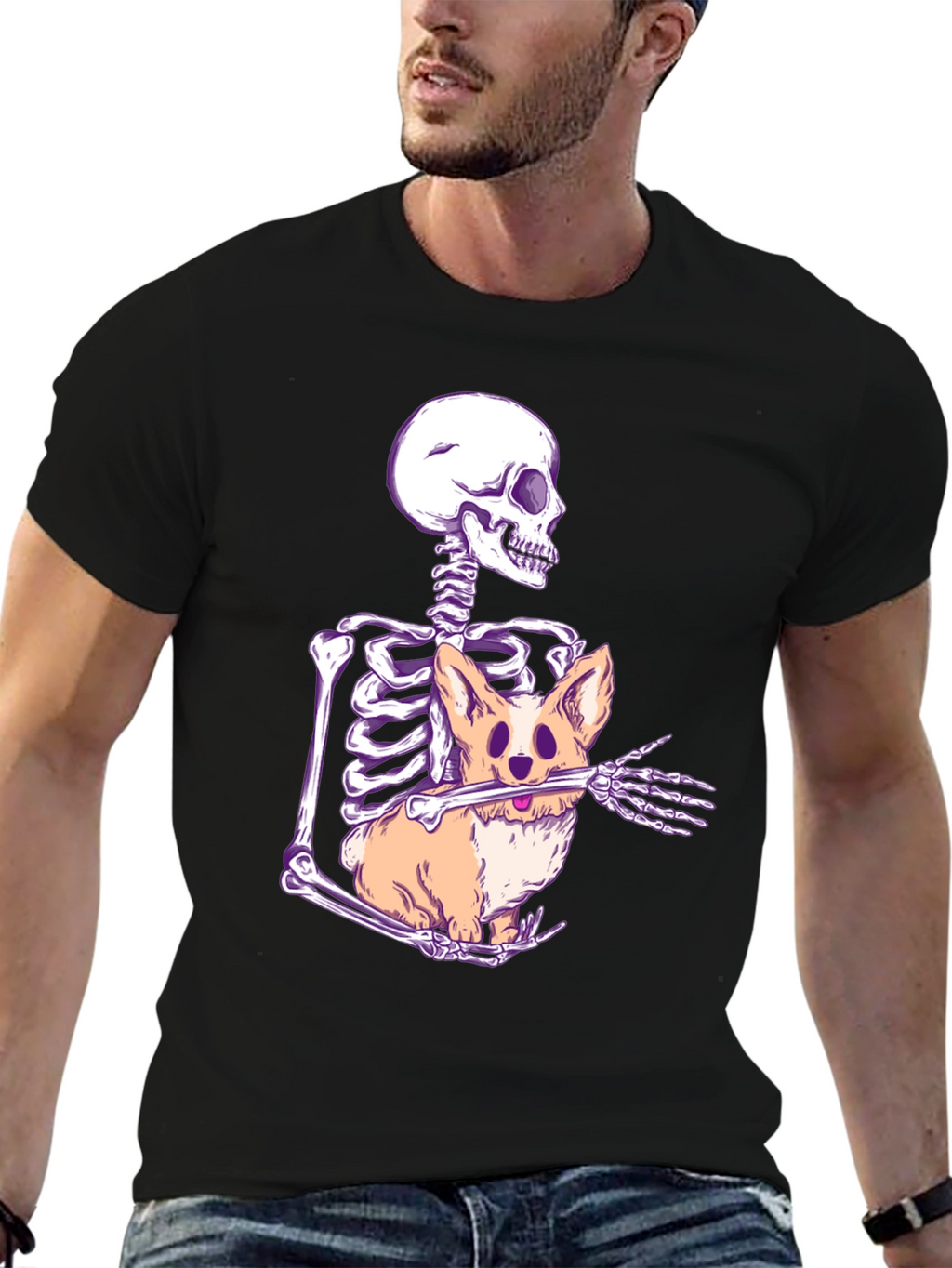 Skeleton Hugging Corgi Graphic Tee